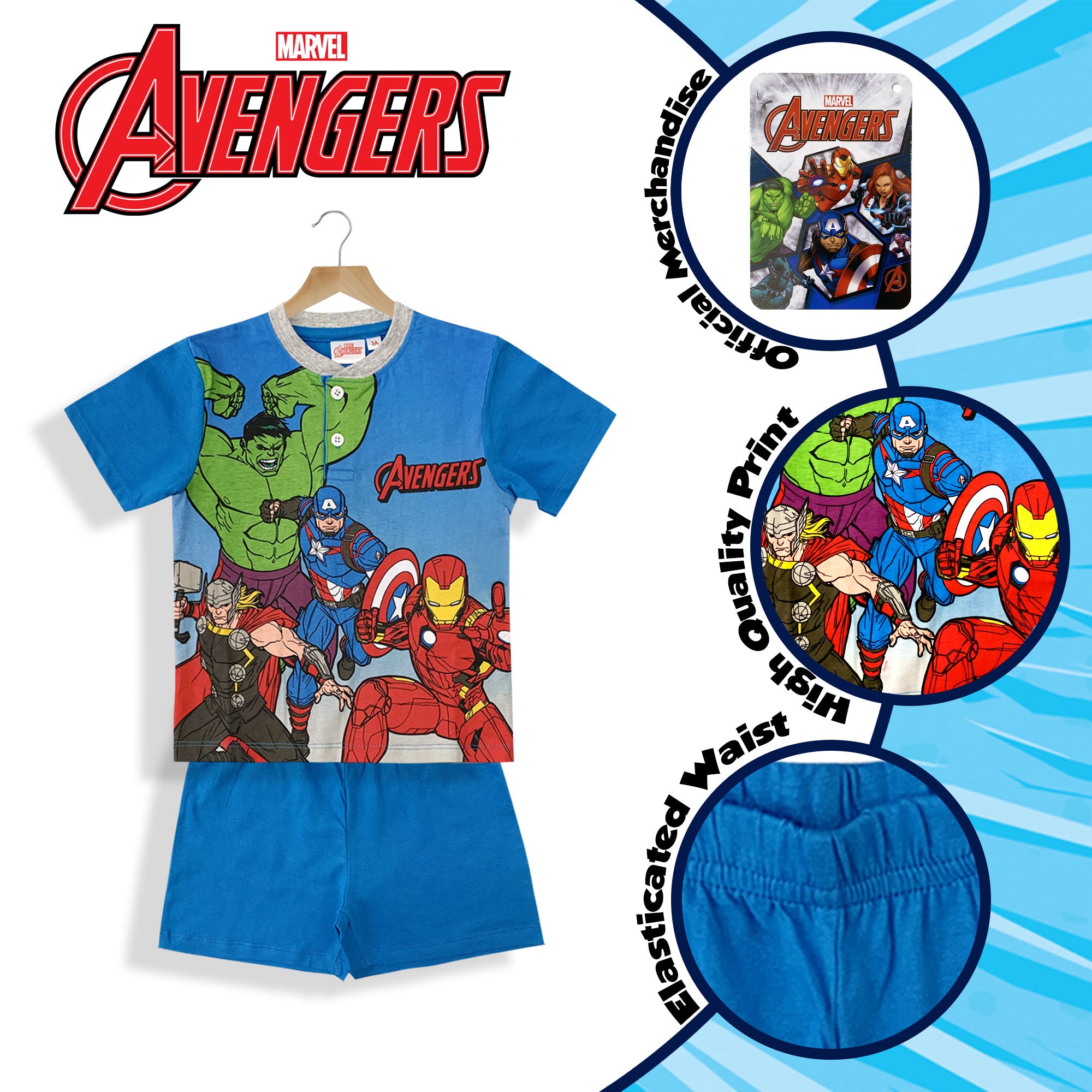 Pigiama bambino Marvel Avengers maglia e pantalone corto estivo in cotone 6090