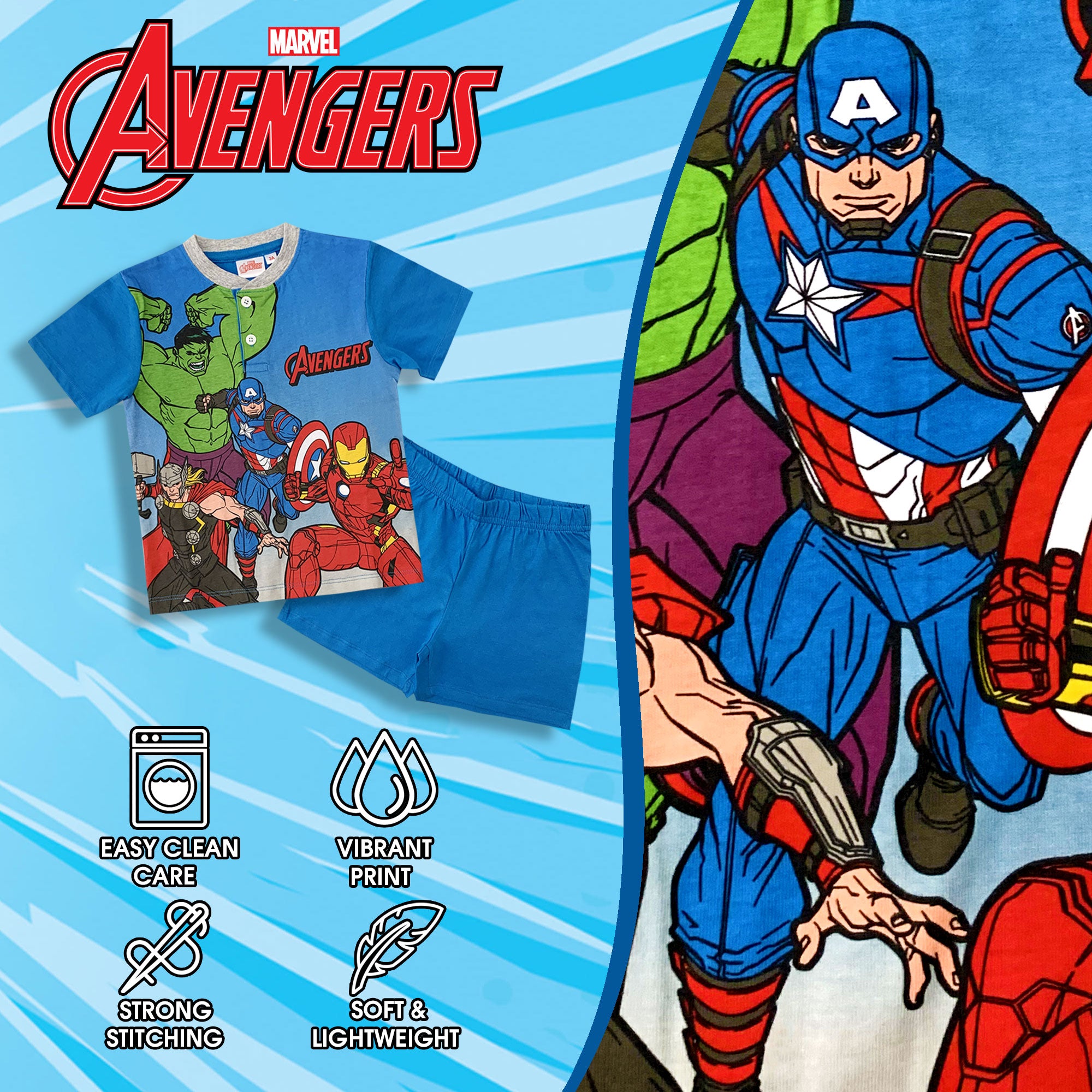 Pigiama bambino Marvel Avengers maglia e pantalone corto estivo in cotone 6090