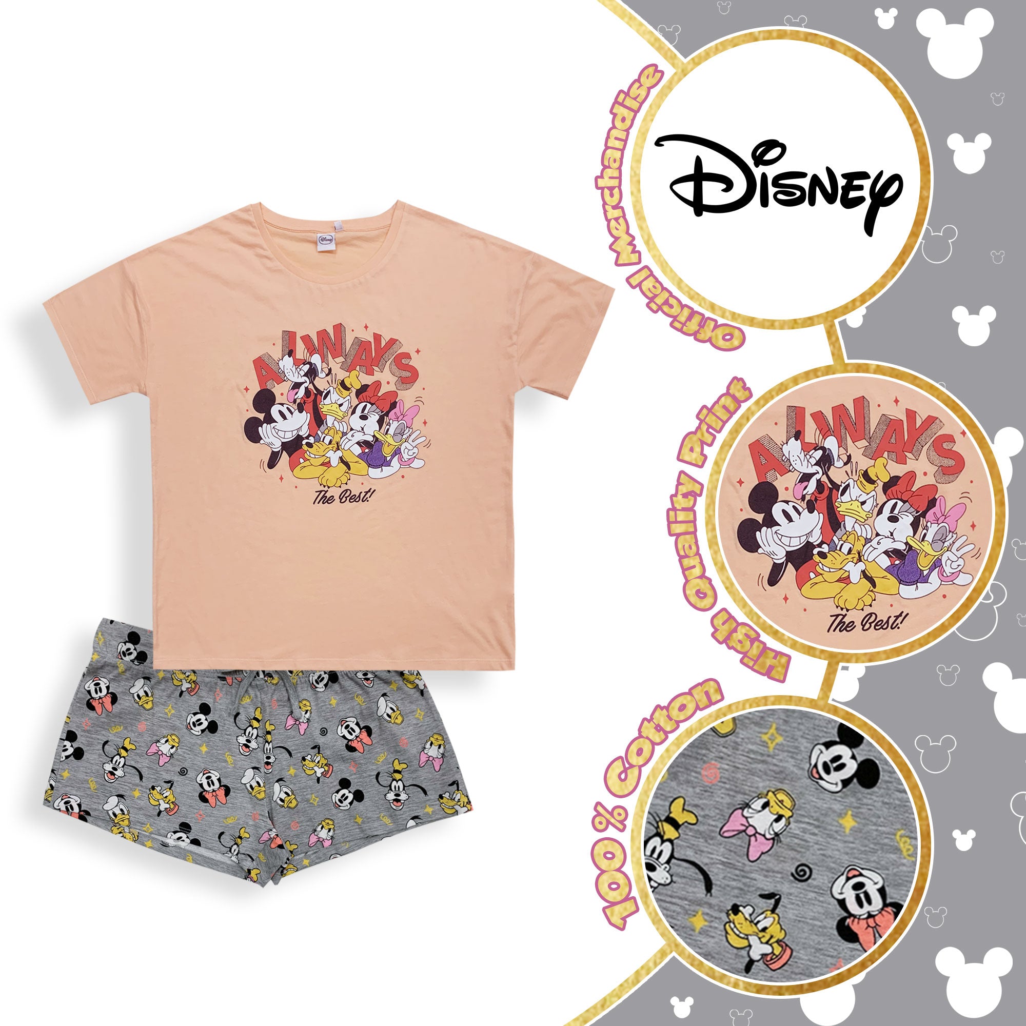 Pigiama corto donna Disney Mickey Mouse t-shirt e short in cotone estivo 6093