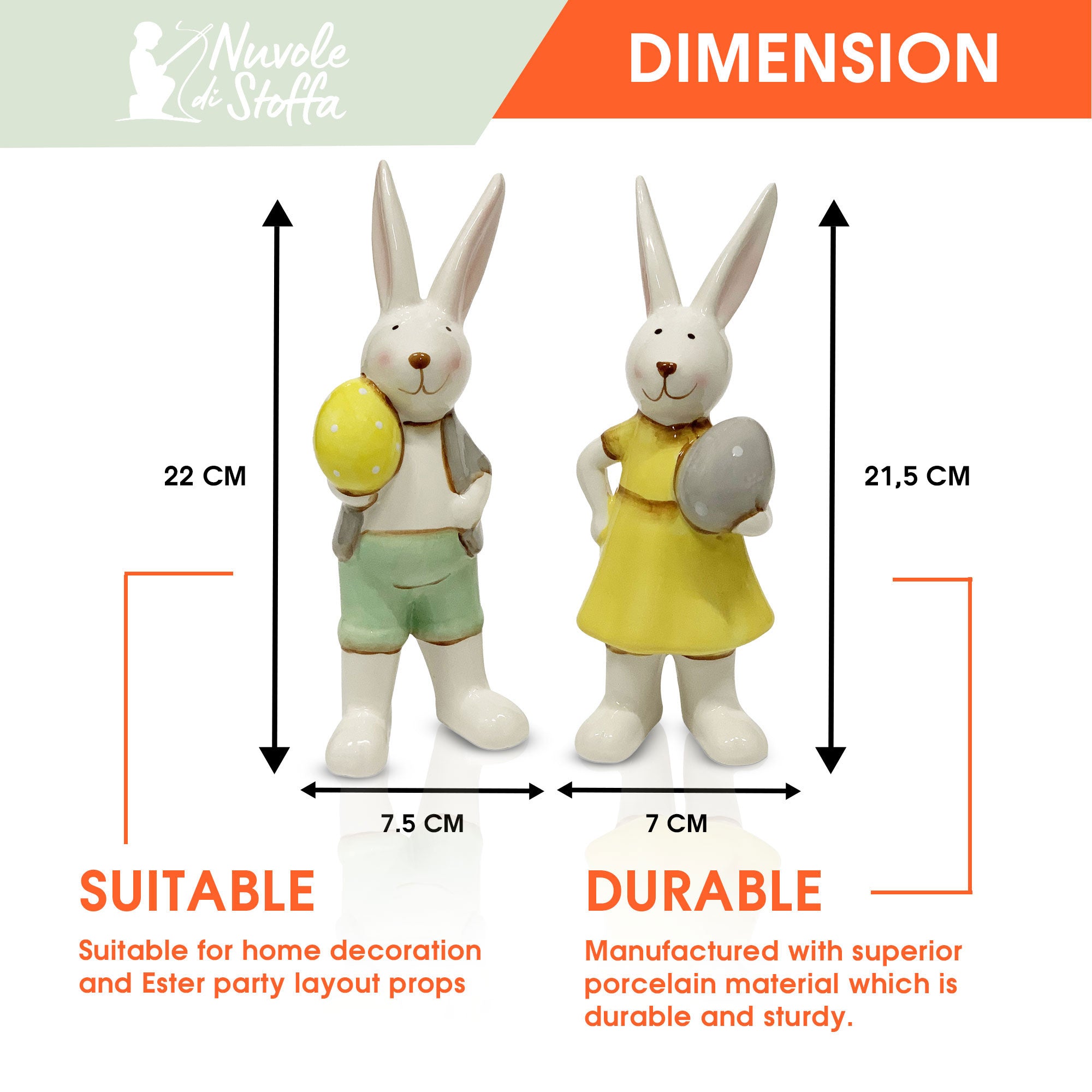 Coniglietto di Pasqua Decorazione pasquale in ceramica Nuvole di Stoffa 6115