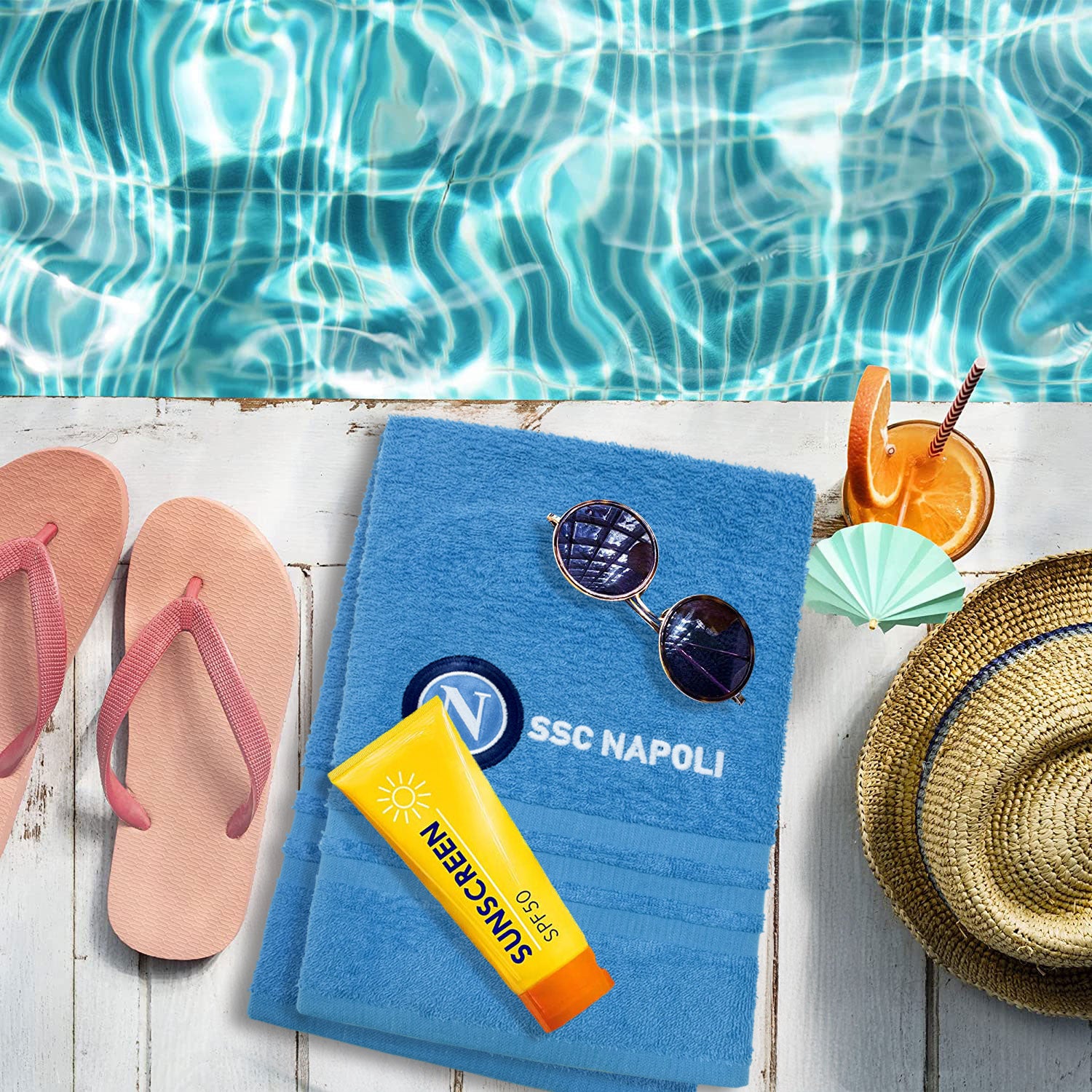 Set asciugamani bagno 1+1 SSC Napoli originale in spugna di puro cotone 6131