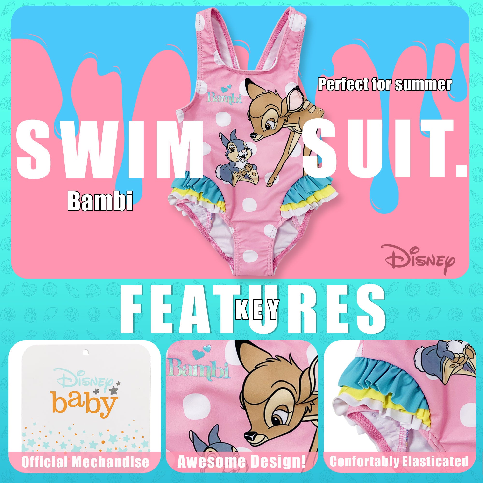 Costume da bagno per neonato bambina Disney Bambi un pezzo per bimba 6149