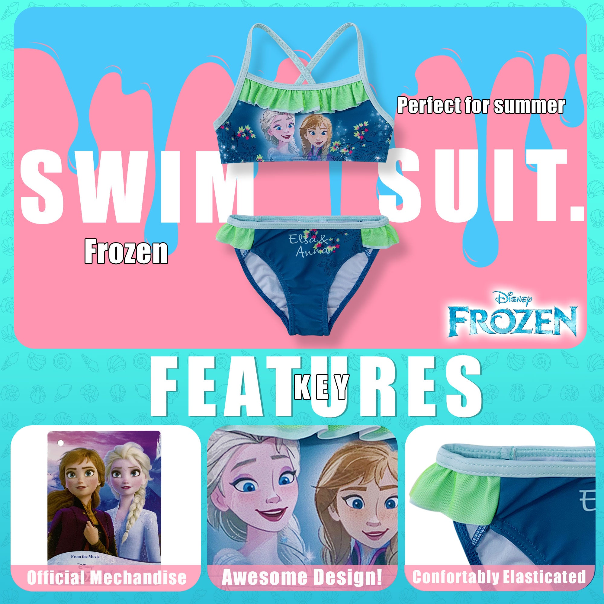 Costume da bagno bambina Disney Frozen Elsa e Anna due pezzi Costume da bagno bambina Disney Frozen Elsa e Anna due pezzi