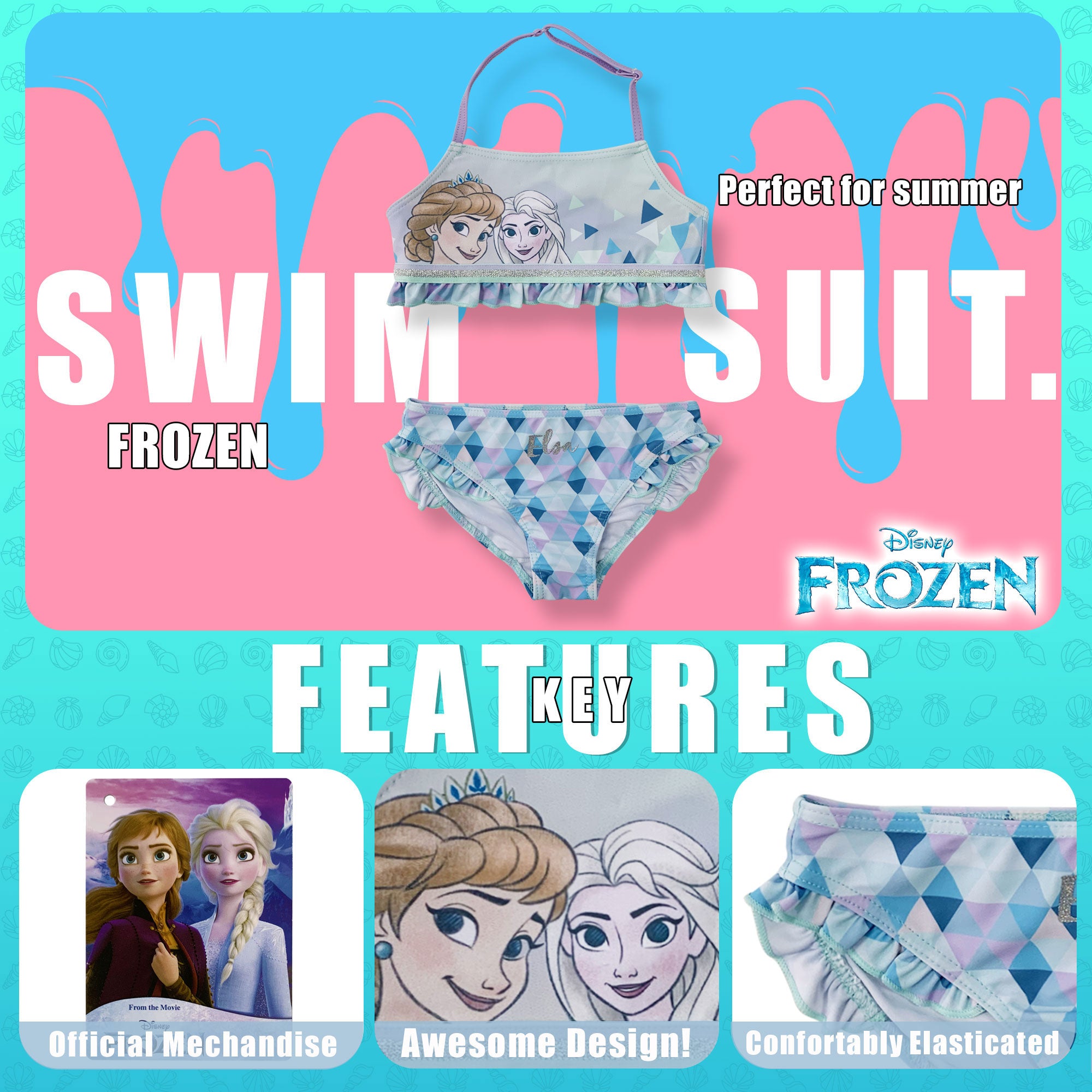 Costume da bagno bambina Disney Frozen Elsa e Anna due pezzi bikini mare 6156