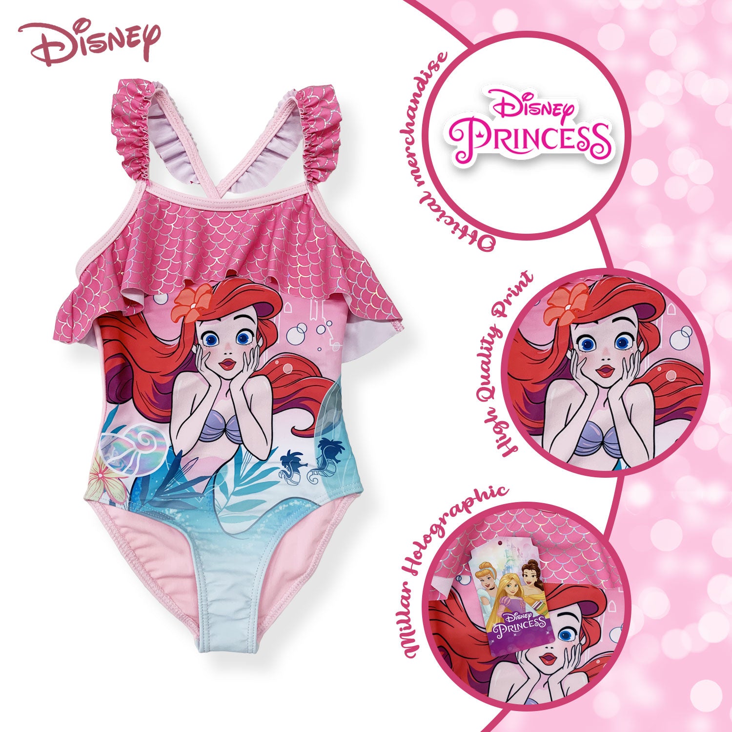 Costume da bagno bambina Disney la Sirenetta Ariel un pezzo intero mare 6157