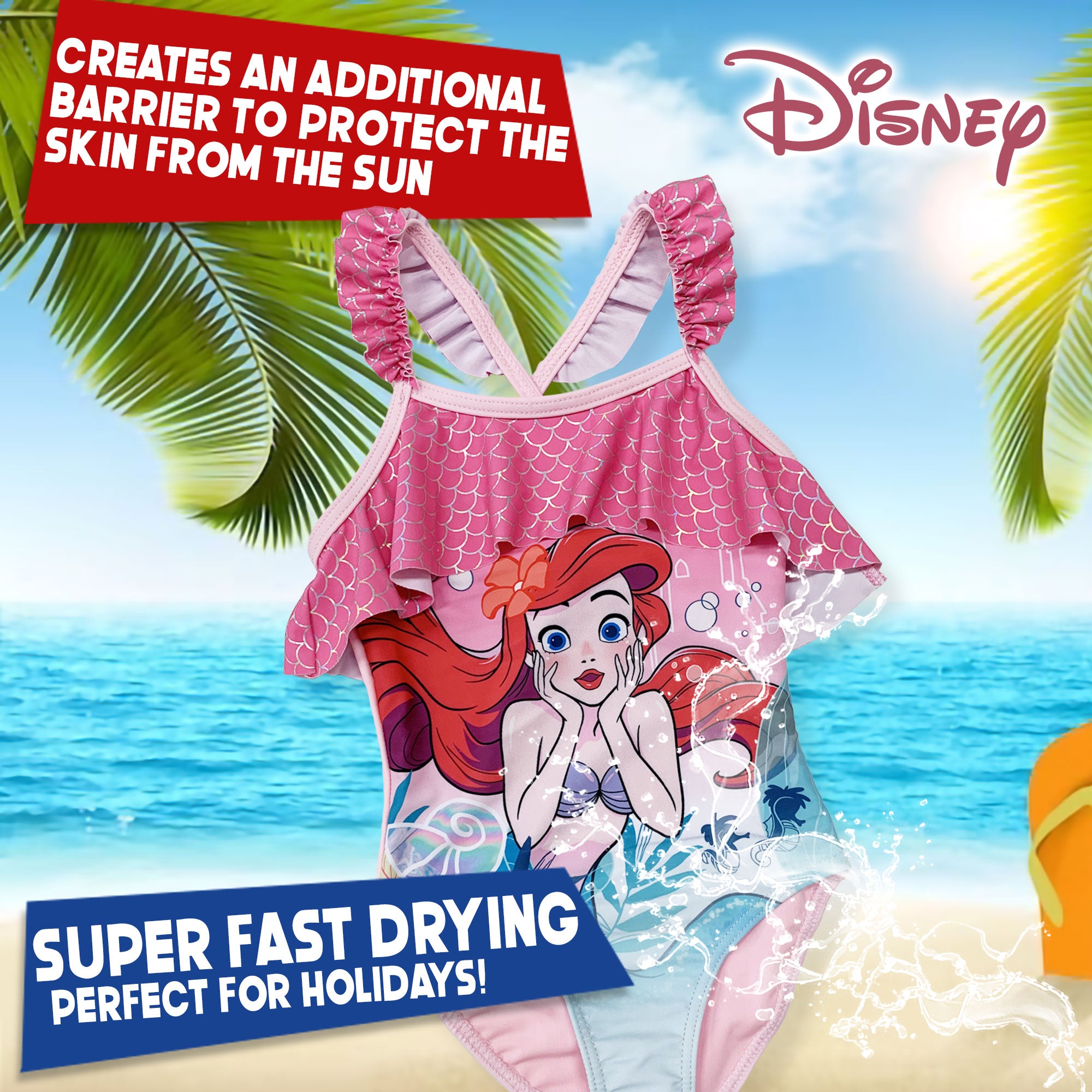 Costume da bagno bambina Disney la Sirenetta Ariel un pezzo intero mare 6157