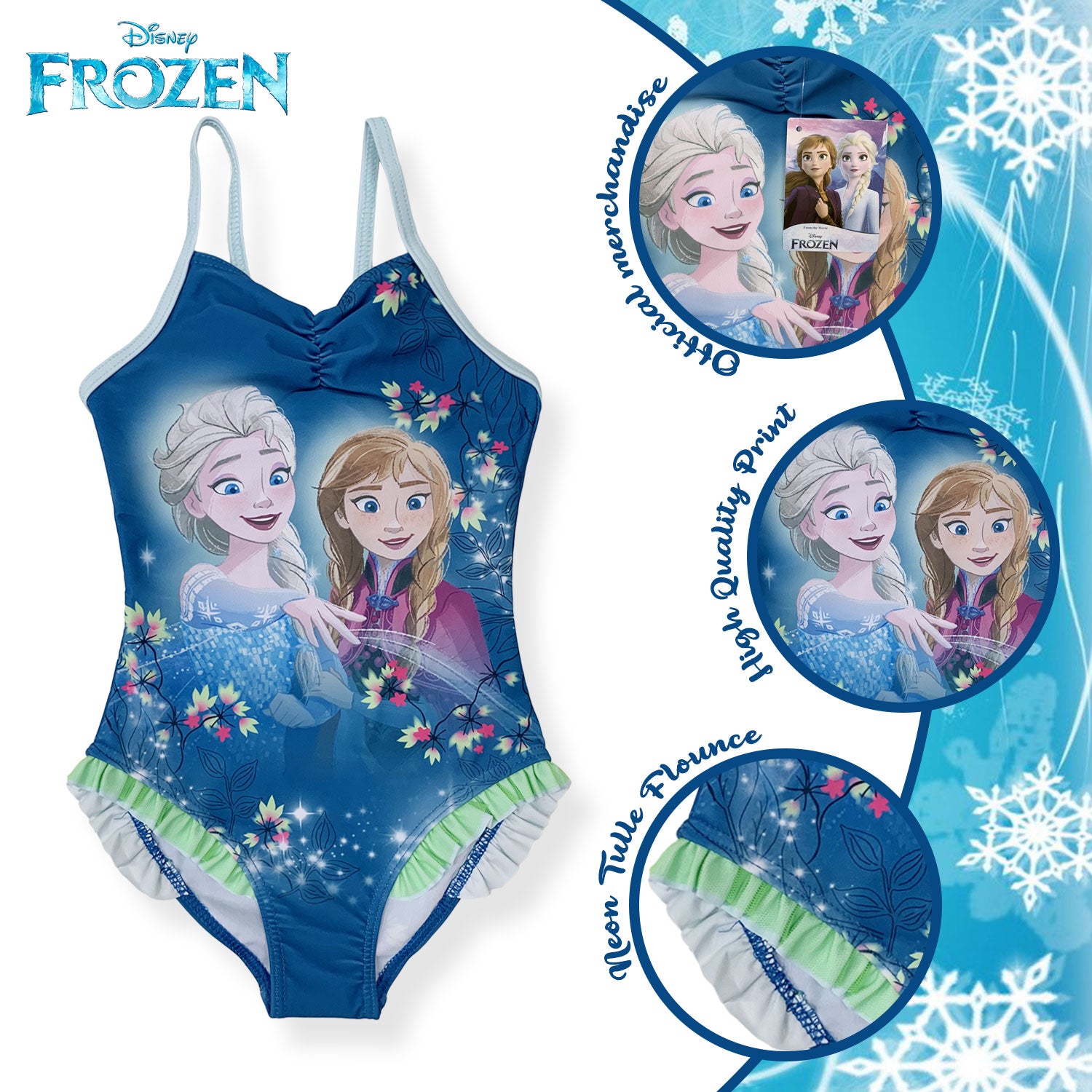Costume da bagno bambina Disney Frozen Elsa e Anna un pezzo intero mare 6158