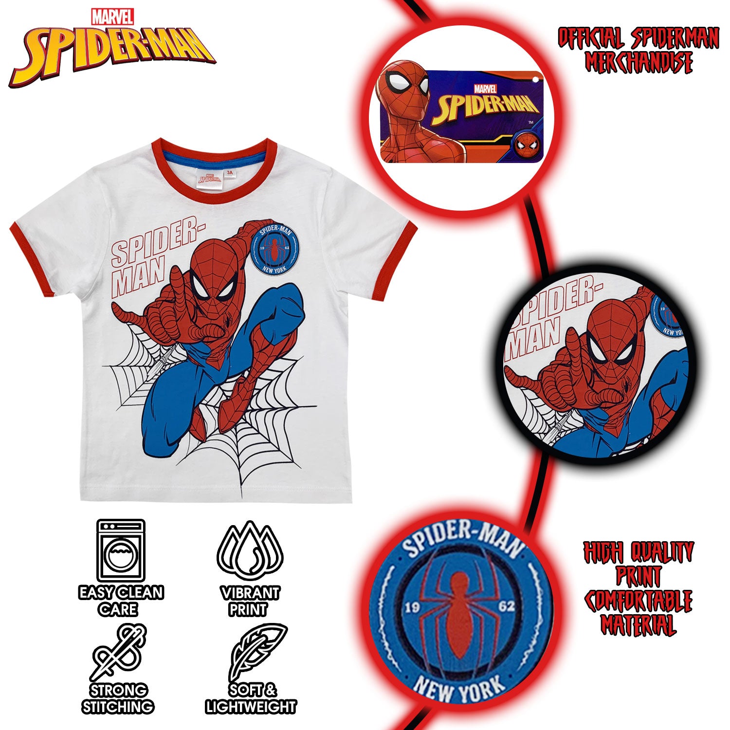 T-shirt Marvel Spiderman maglia bambino mezze maniche in cotone Spider Man 6160