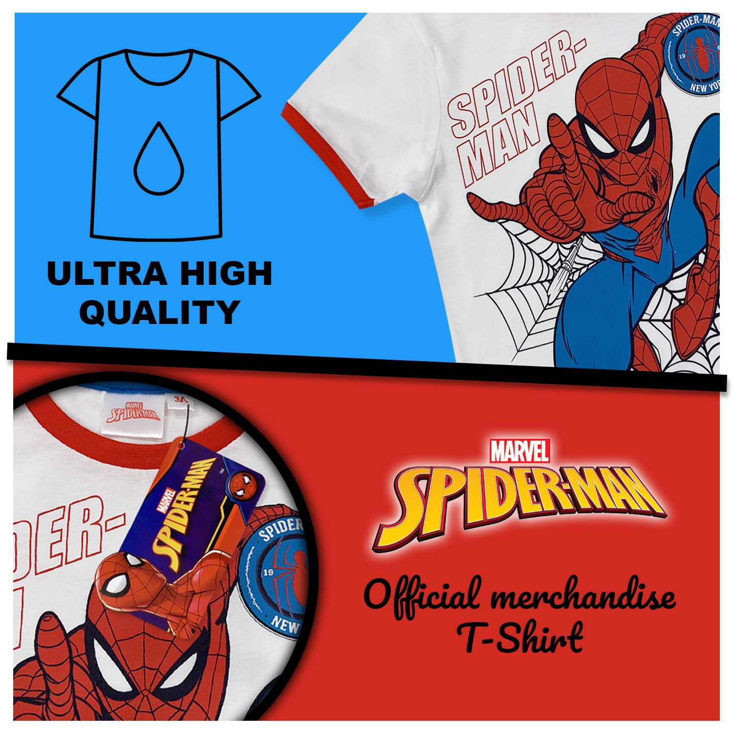 T-shirt Marvel Spiderman maglia bambino mezze maniche in cotone Spider Man 6160