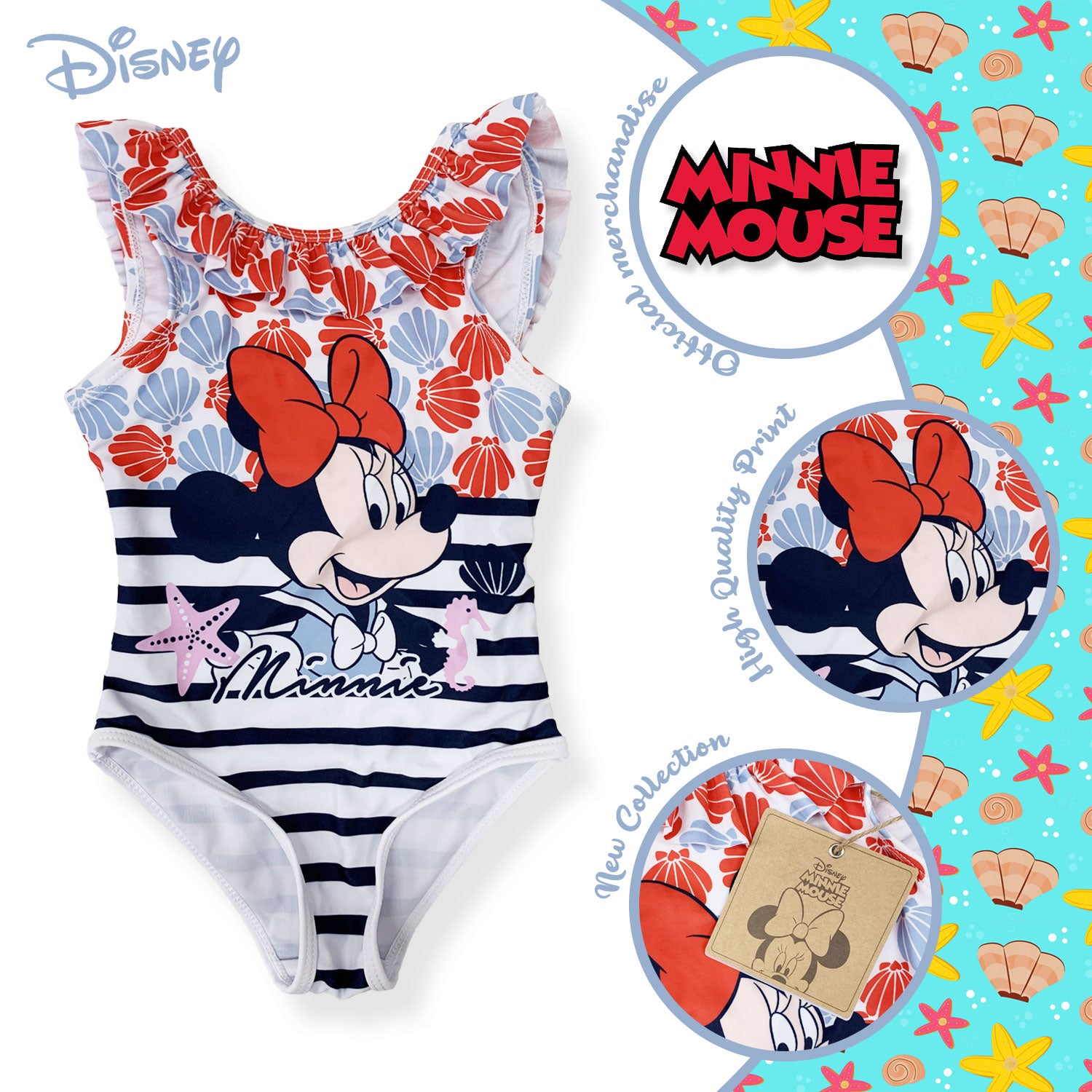 Costume da bagno bambina Disney Minnie Mouse un pezzo costume mare intero 6161