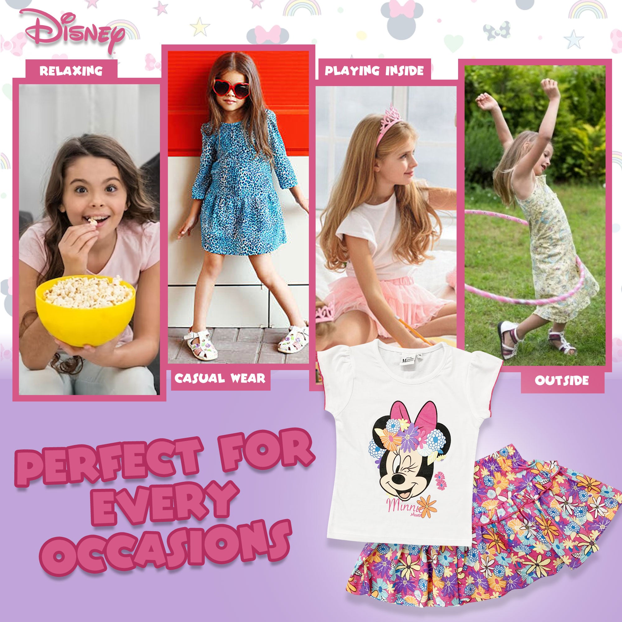 Completo bambina Disney Minnie Mouse estivo t-shirt e gonna in cotone 6167