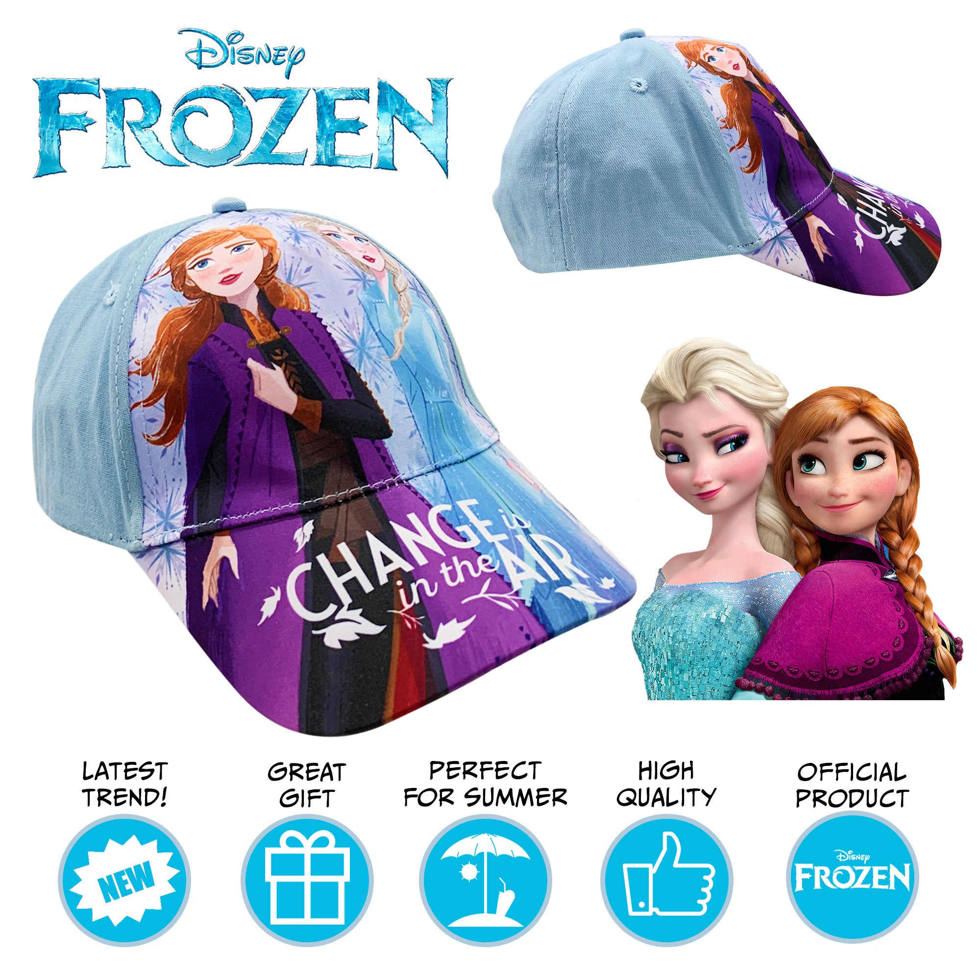 Cappellino per bambina Disney Frozen Elsa e Anna berretto baseball 6176