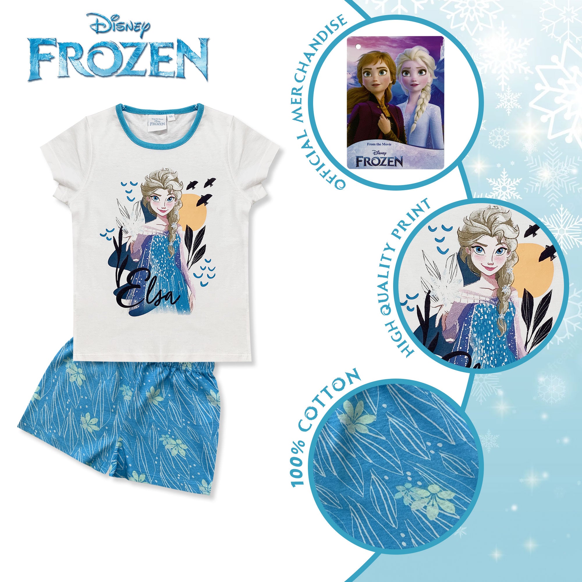 Pigiama bambina Disney Frozen maglia e pantalone corto estivo in cotone 6180