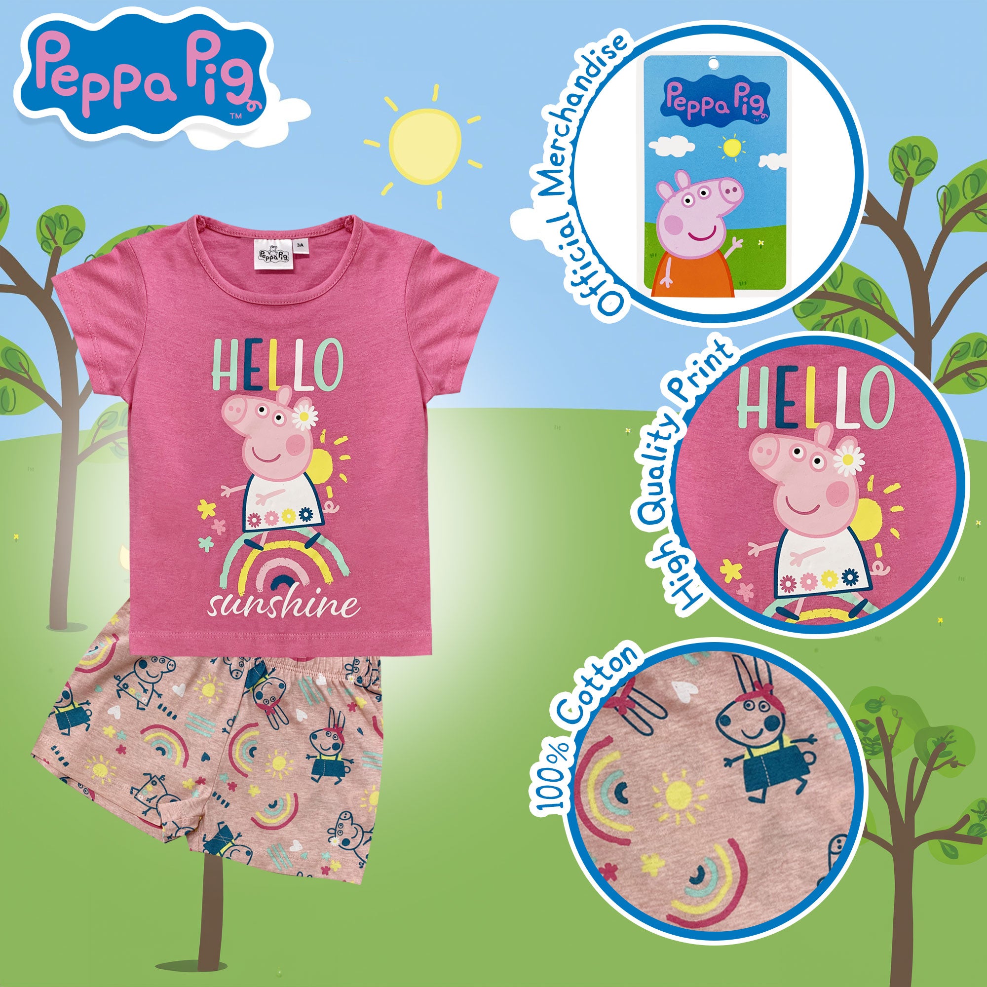 Pigiama bambina Peppa Pig maglia e pantalone corto estivo in cotone 6181