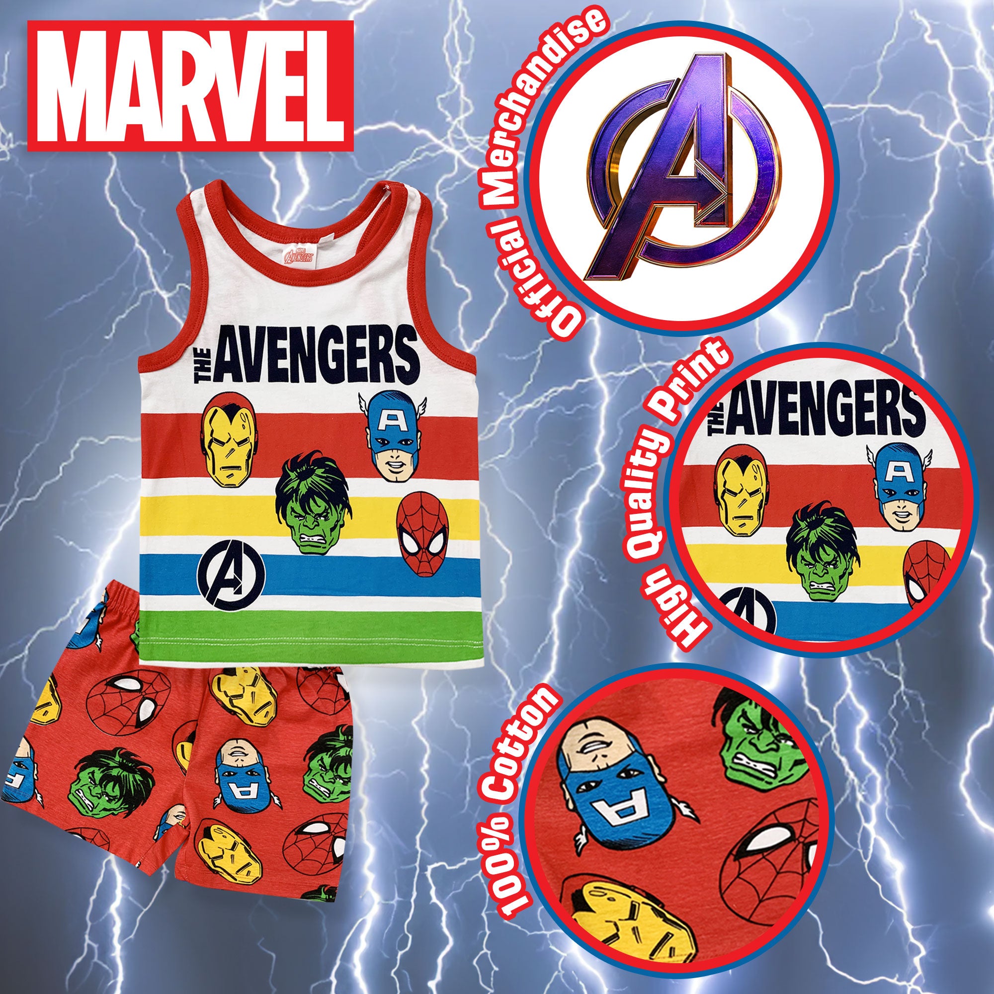 Pigiama bambino Marvel Avengers canotta e pantalone corto estivo in cotone 6182