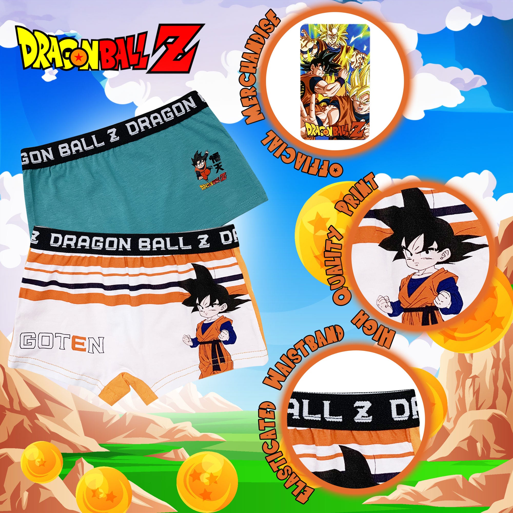 Boxer Dragon Ball Z 2 pezzi ufficiale bambino shorties mutandine intimo 6189