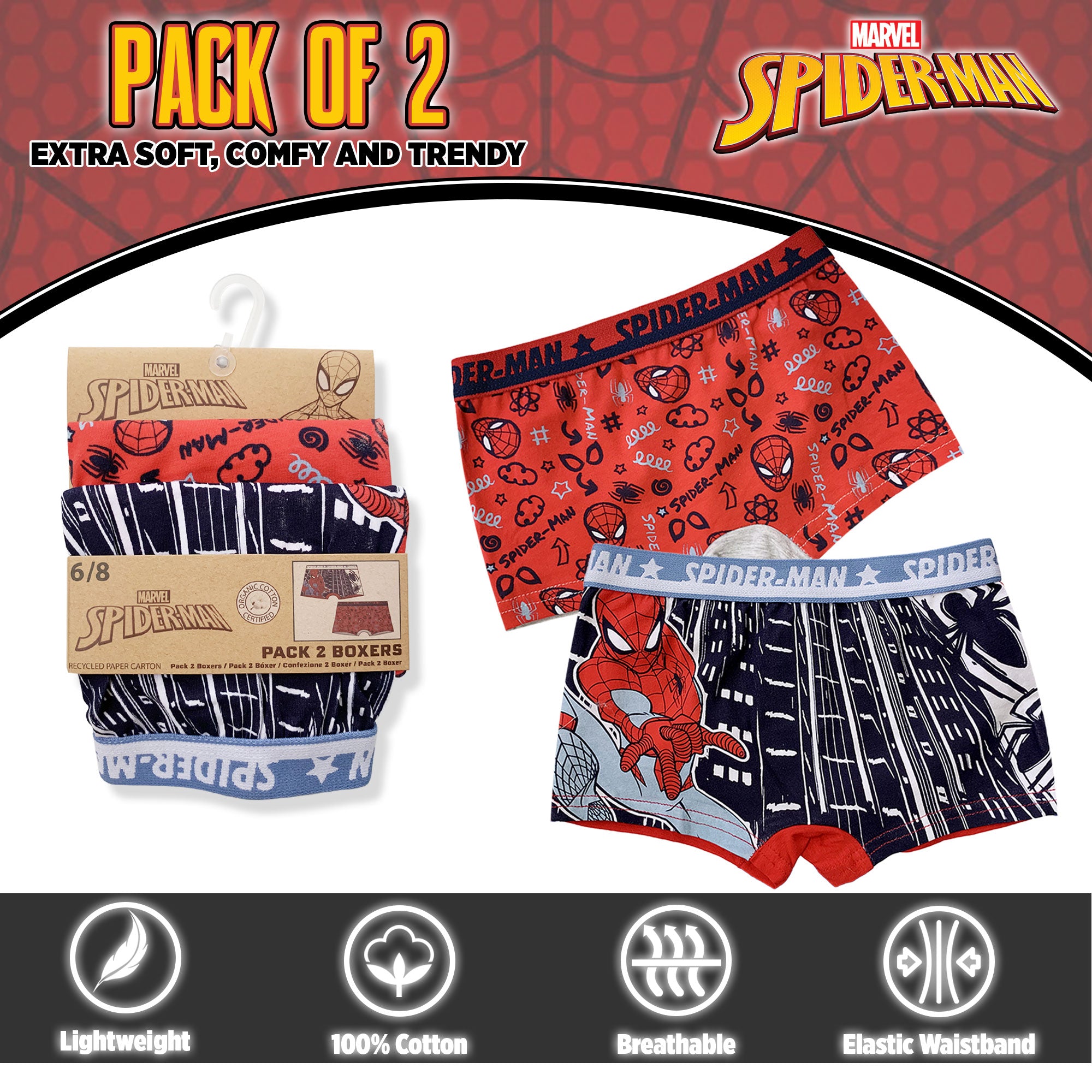 Set 2 Boxer Marvel Spiderman bambino shorties mutandine intimo in cotone 6191