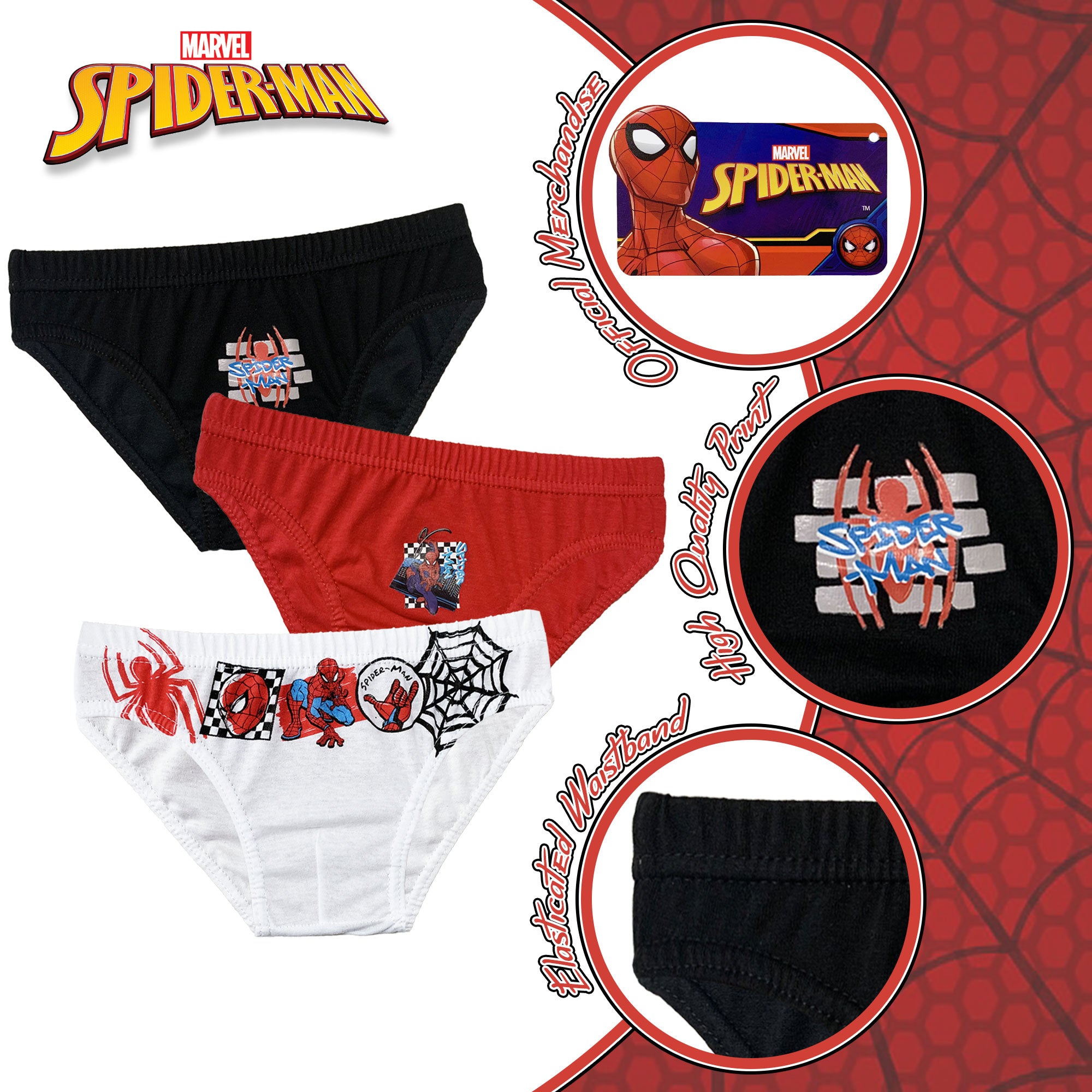 Set 3 Slip Marvel Spiderman bambino shorties mutandine intimo in cotone 6193