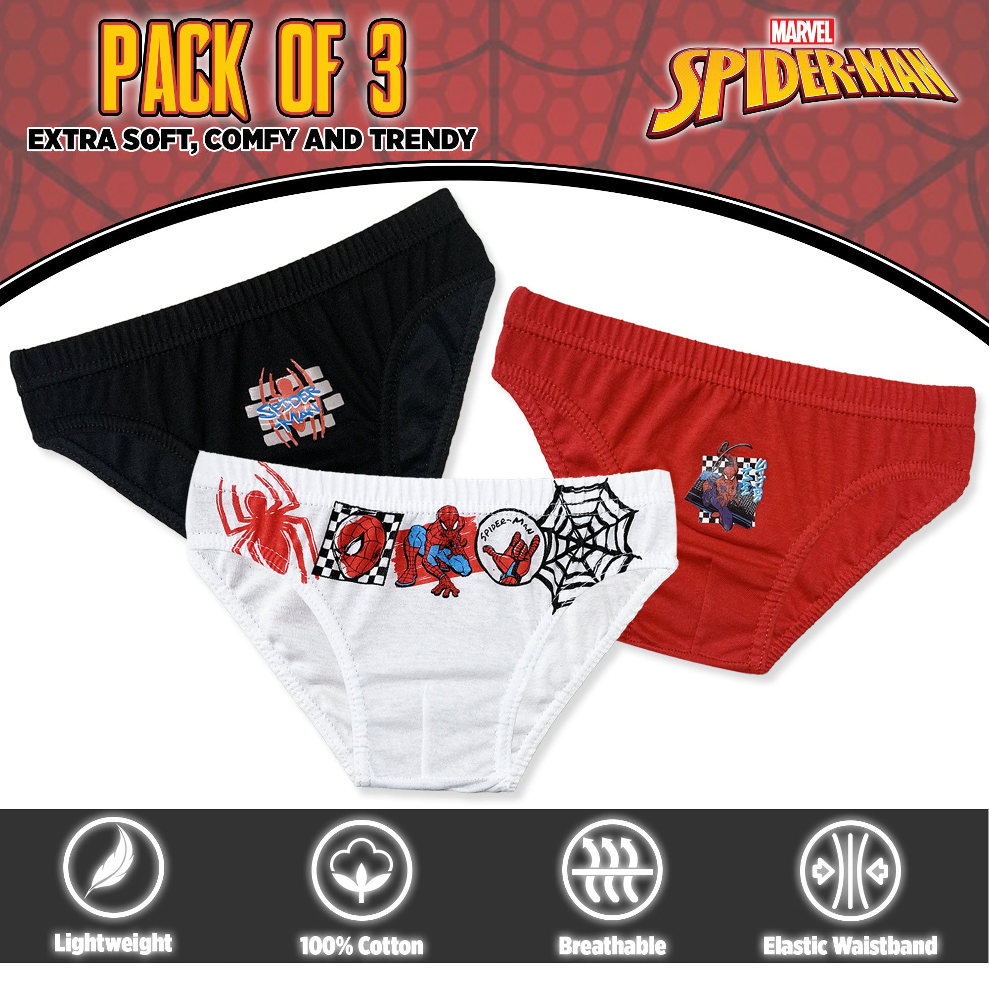 Set 3 Slip Marvel Spiderman bambino shorties mutandine intimo in cotone 6193