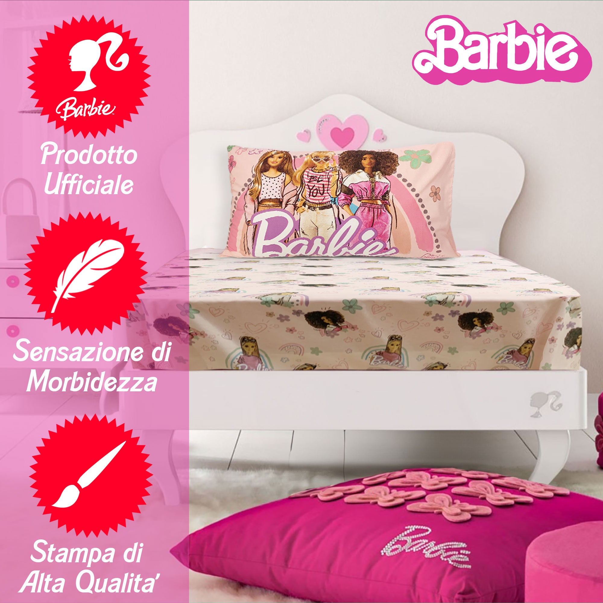 Completo letto lenzuolo singolo Barbie 1 posto in Cotone 6196