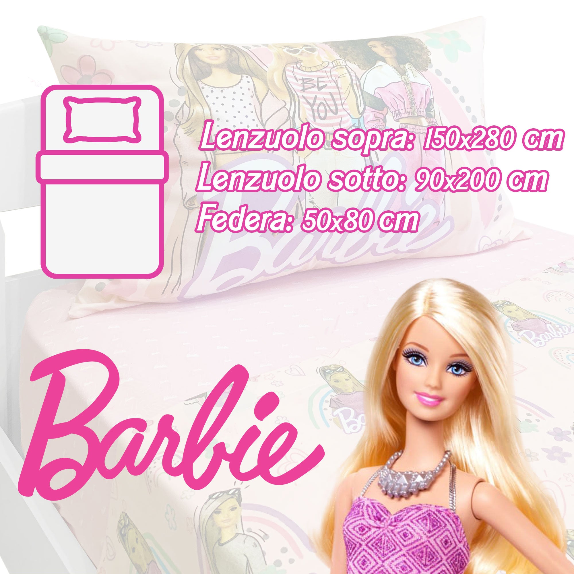 Completo letto lenzuolo singolo Barbie 1 posto in Cotone 6196