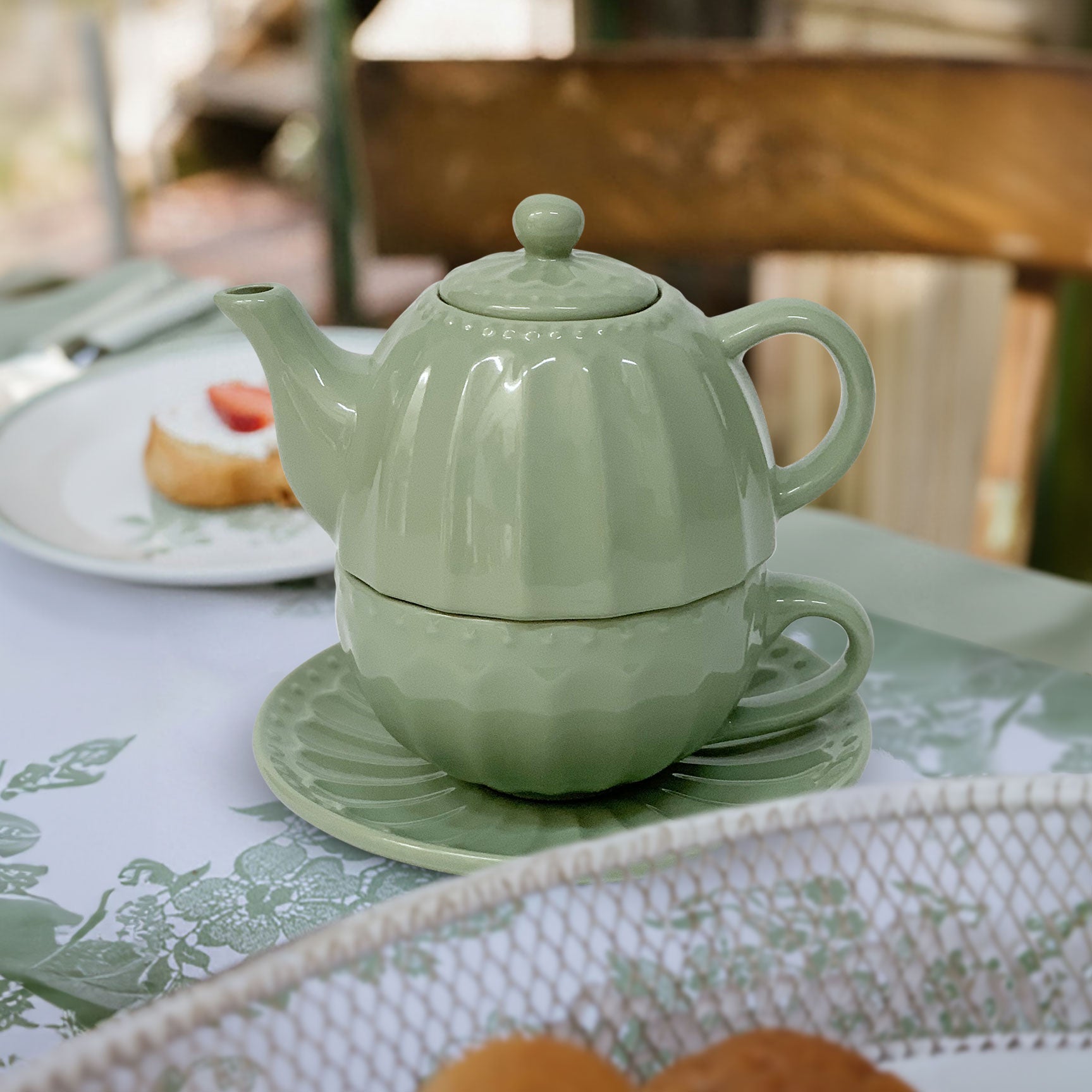 Teiera tazza e piattino in porcellana Nuvole di Stoffa Sunday stile retrò 6201