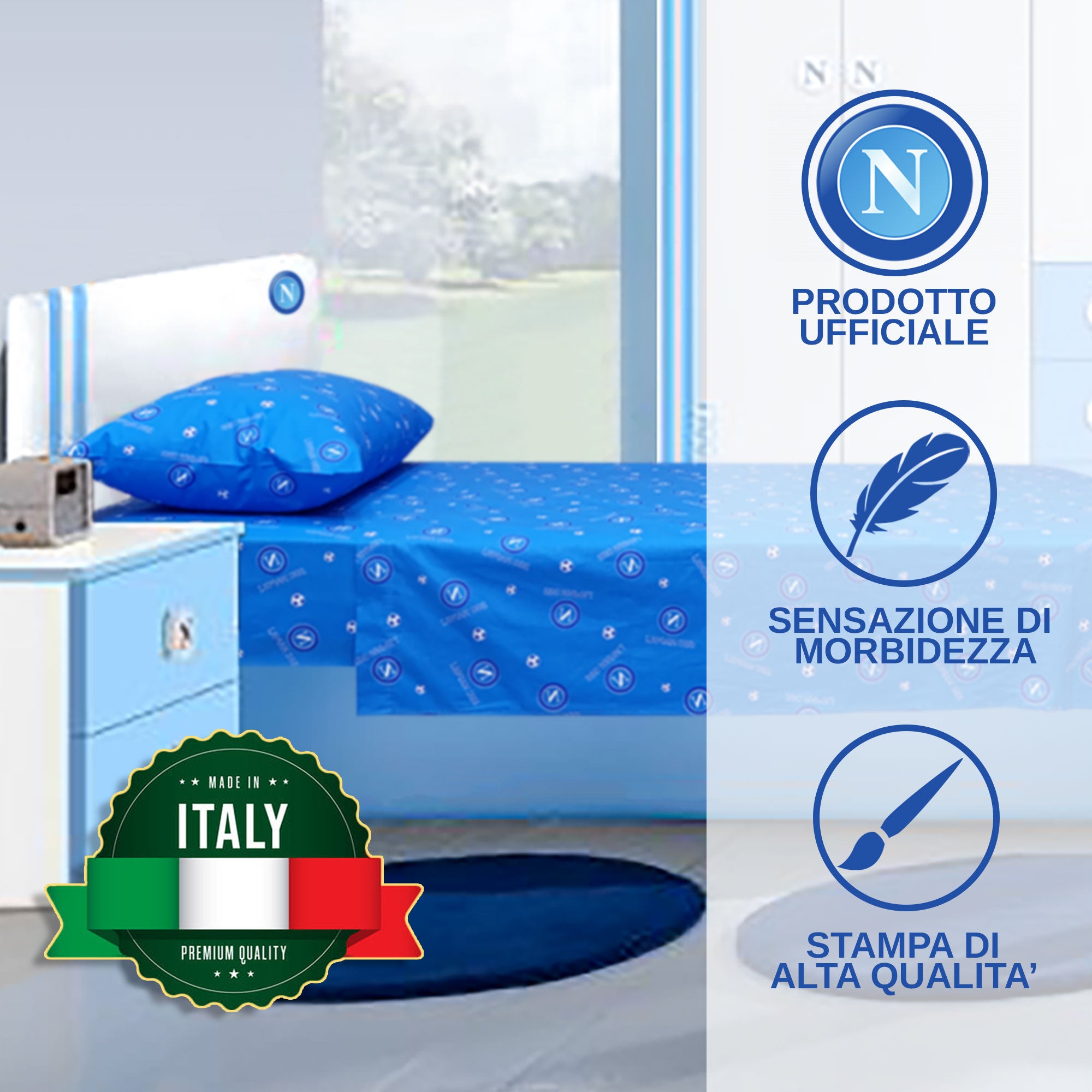 Completo Lenzuola una piazza e mezza SSC Napoli Ufficiale in Cotone 6212