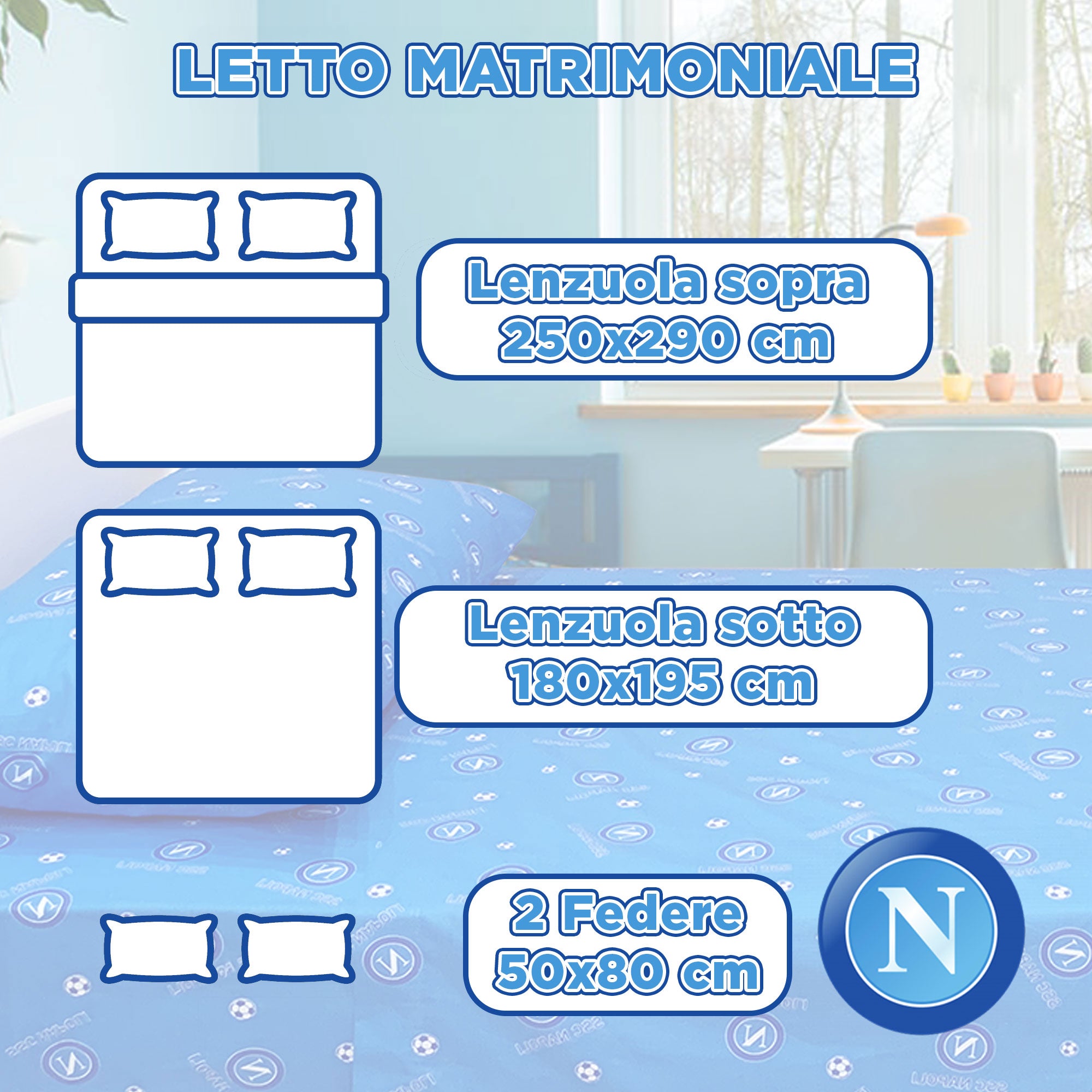 Completo Lenzuola matrimoniale SSC Napoli Ufficiale in Cotone 2 Posti 6213
