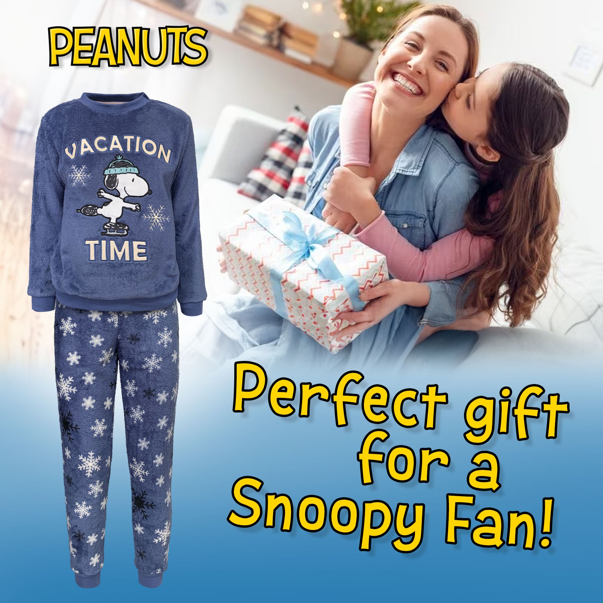 Pigiama invernale lungo donna Peanuts Snoopy maglia e pantalone in pile 6216