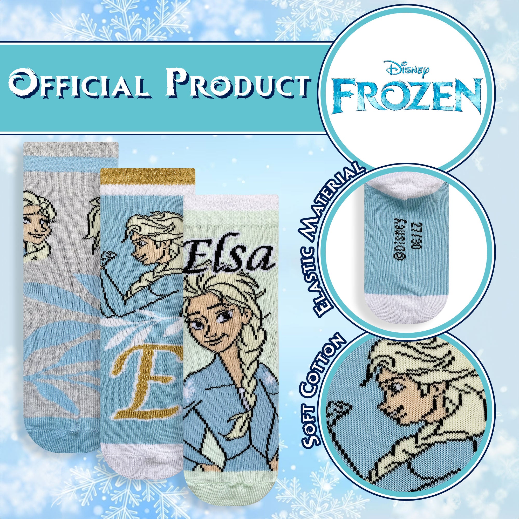 Calzini bambina Disney Frozen Elsa set 3 paia in cotone 6222