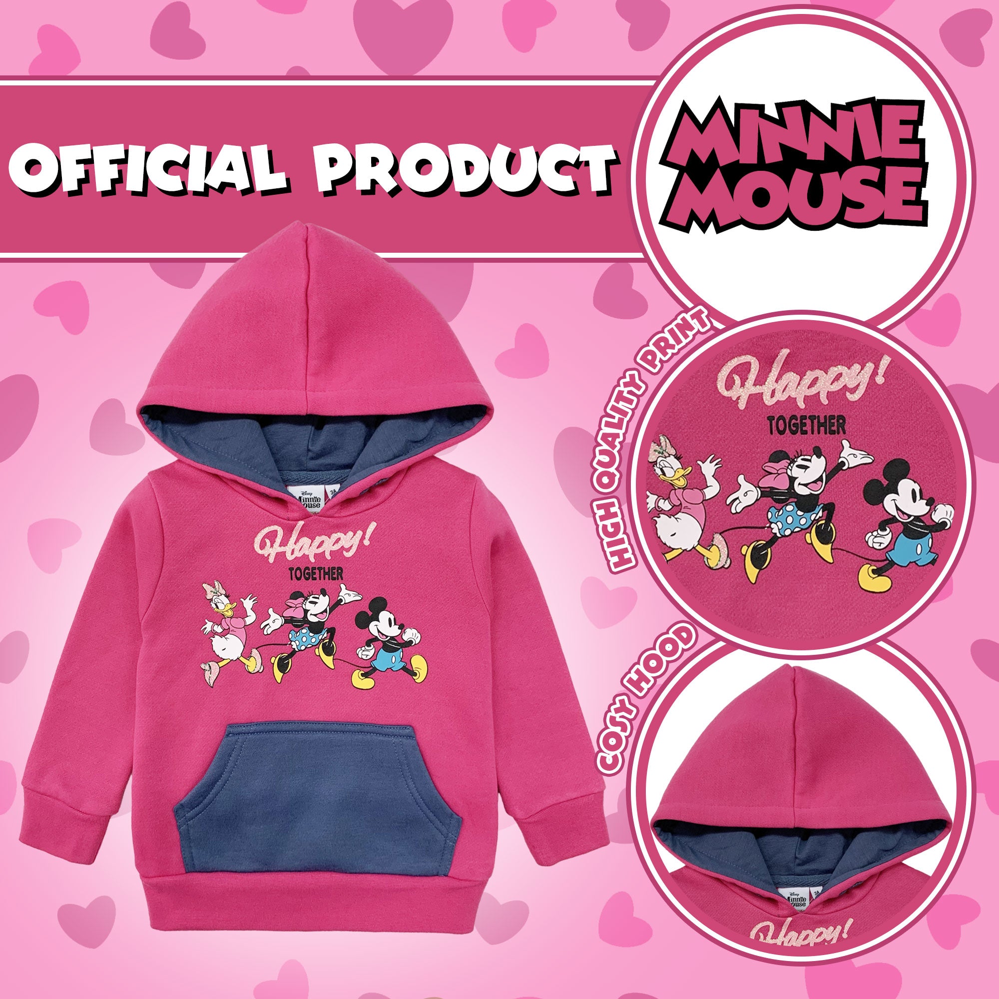 Felpa Disney Minnie Mouse per bambina con cappuccio a maniche lunghe bimba 6227