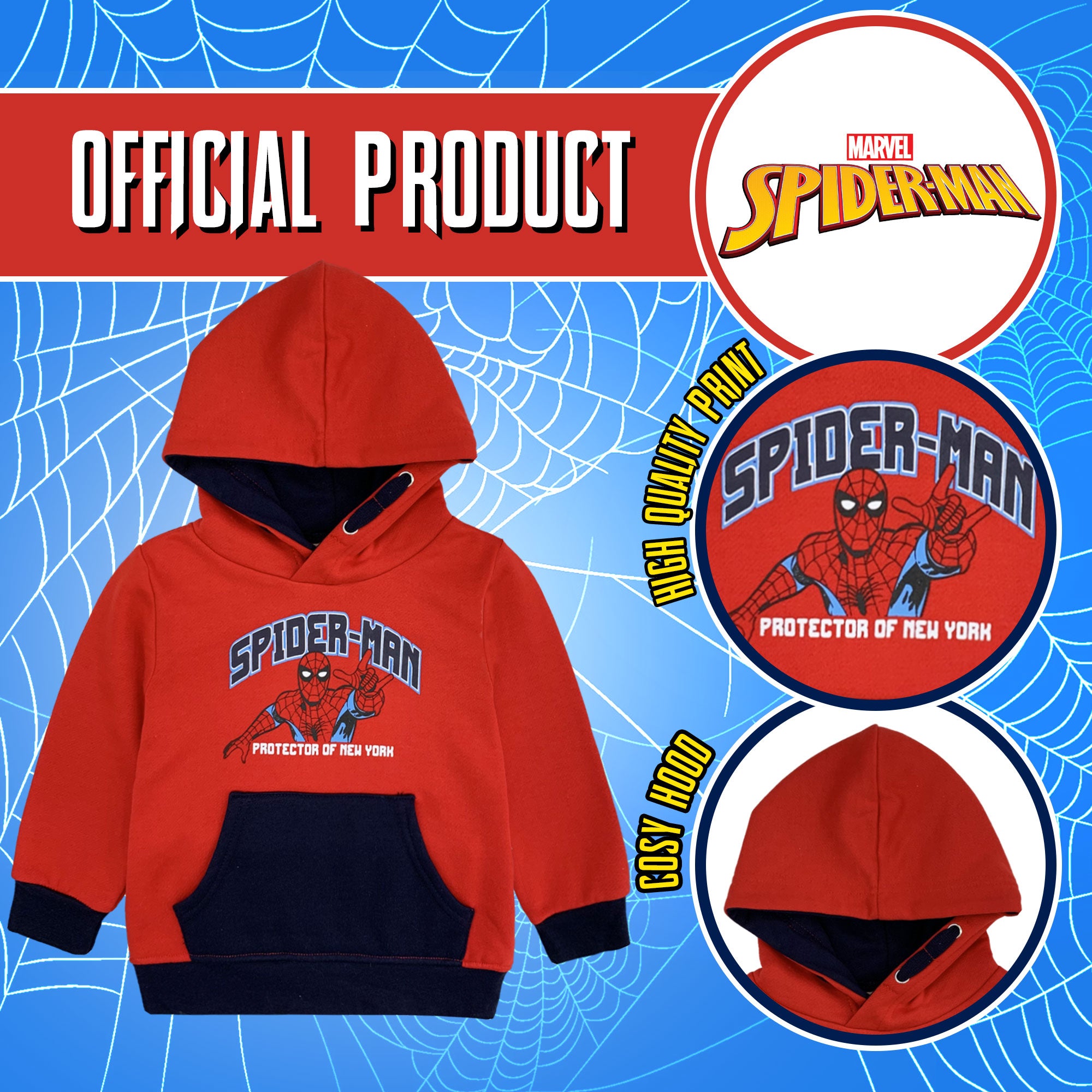 Felpa Con Cappuccio Marvel Spiderman Per Bambini – Rossa, 100% Cotone, Morbida E Resistente, Ufficiale