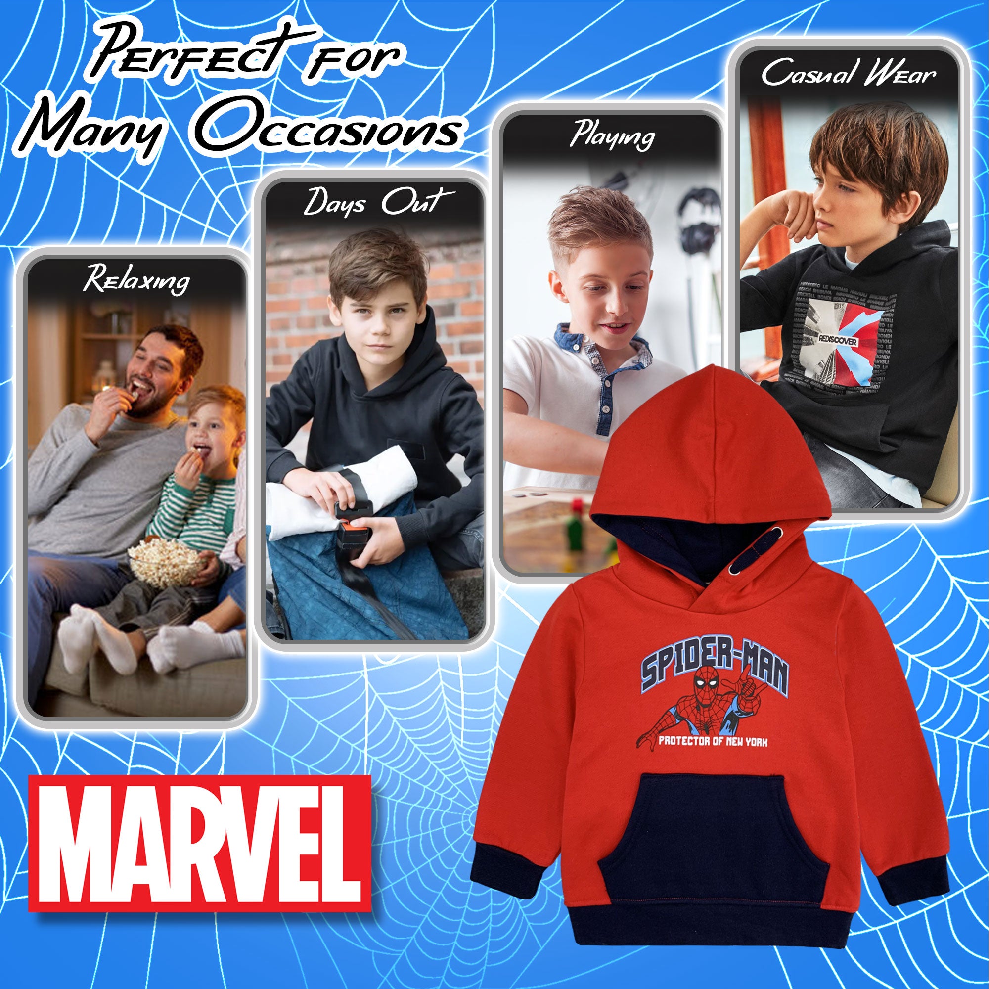 Felpa Marvel Spiderman per bambino con cappuccio a maniche lunghe bimbo 6228