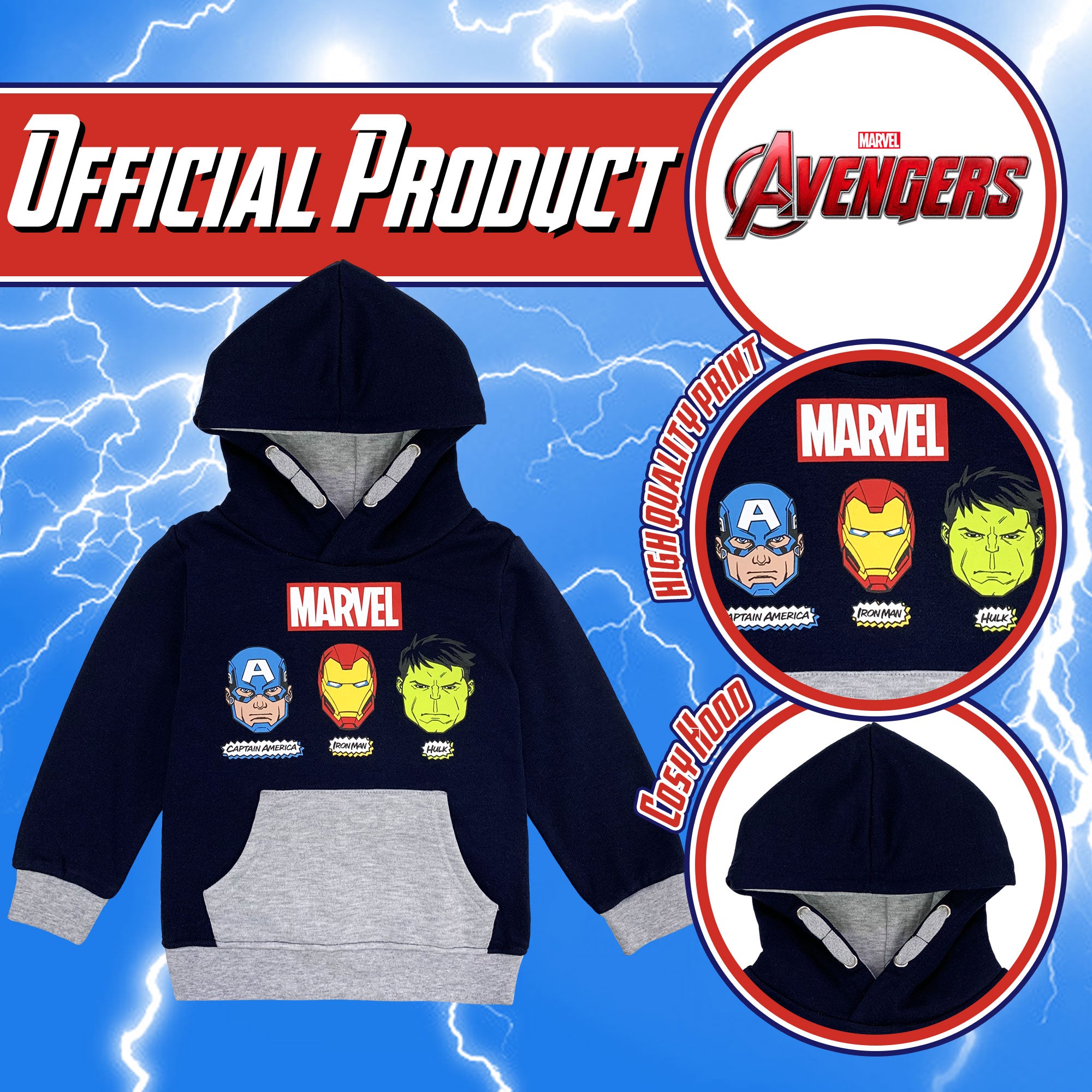 Felpa Marvel Avengers per bambino con cappuccio a maniche lunghe bimbo 6229