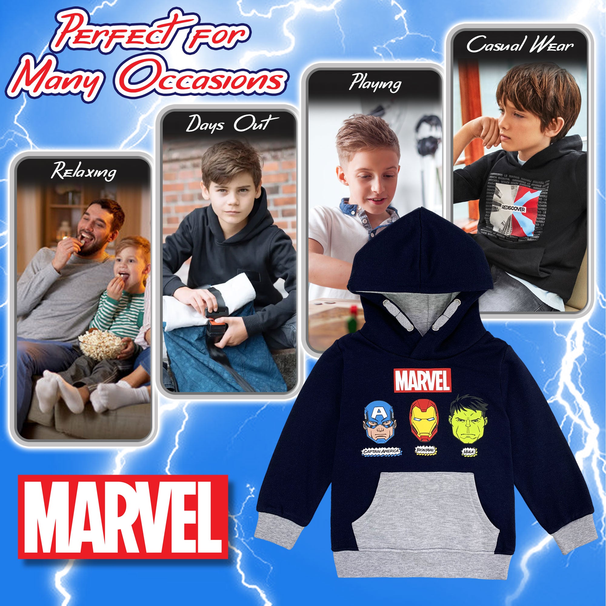 Felpa Marvel Avengers per bambino con cappuccio a maniche lunghe bimbo 6229