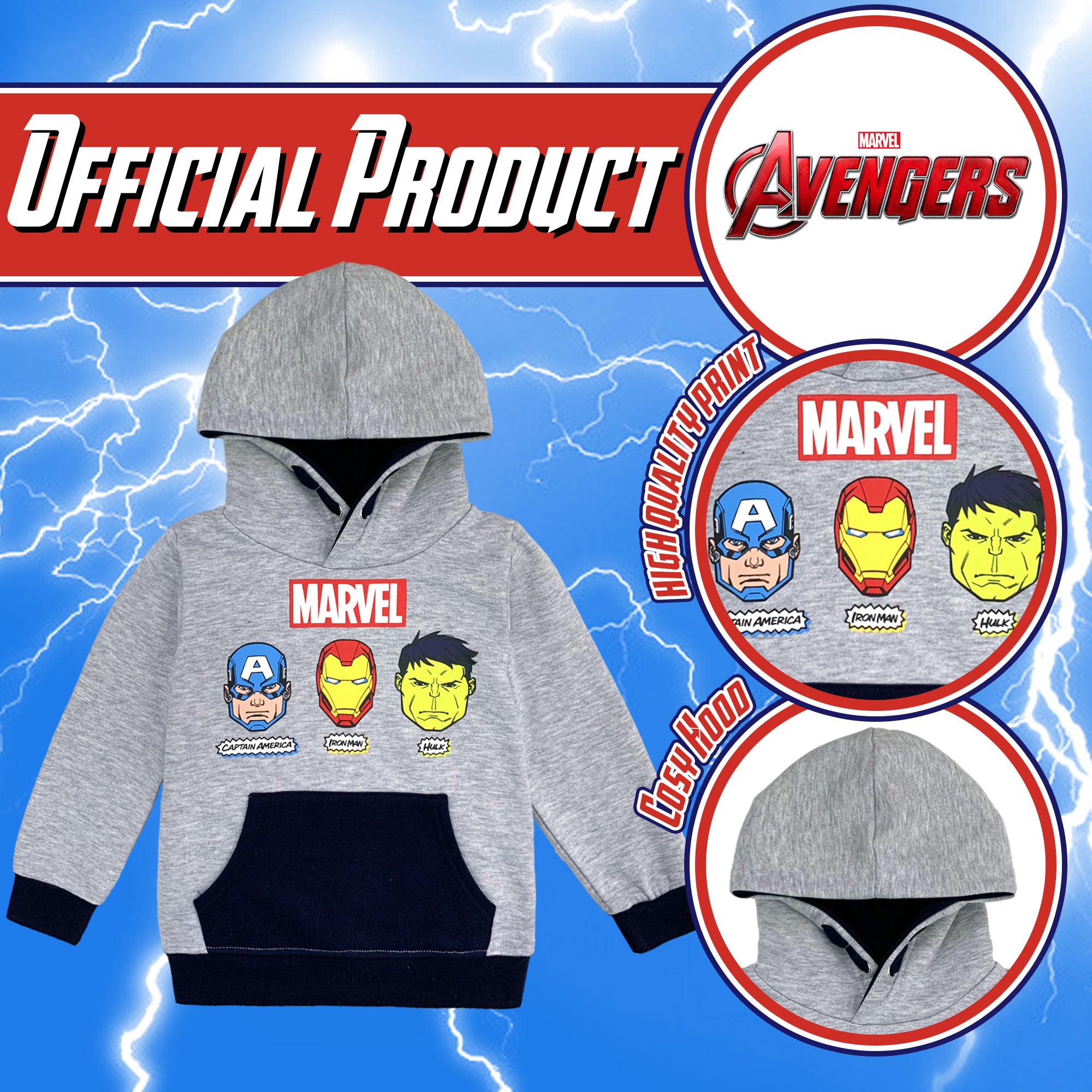 Felpa Marvel Avengers per bambino con cappuccio a maniche lunghe bimbo 6229