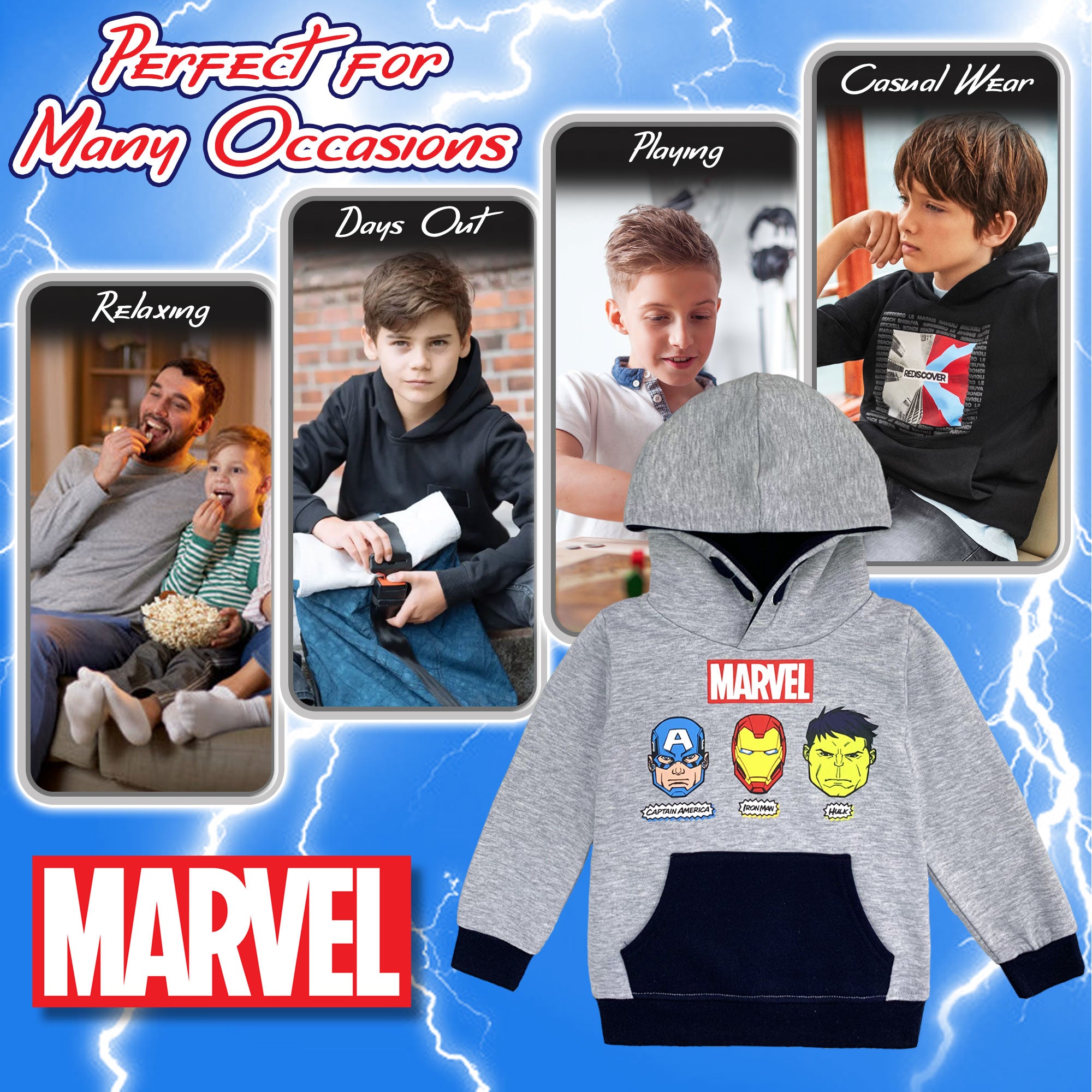 Felpa Marvel Avengers per bambino con cappuccio a maniche lunghe bimbo 6229