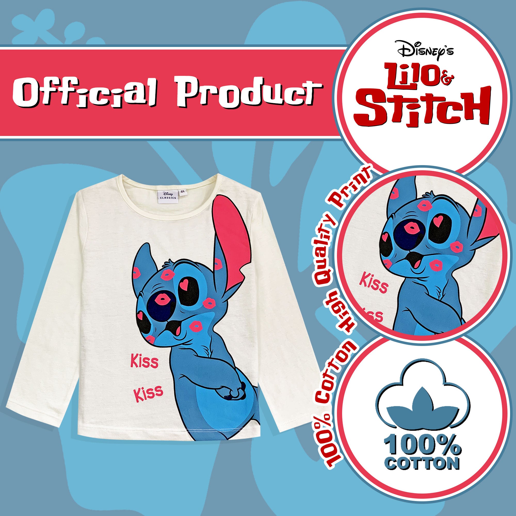 Maglietta Disney Lilo e Stitch per bambina maglia maniche lunghe in cotone 6230