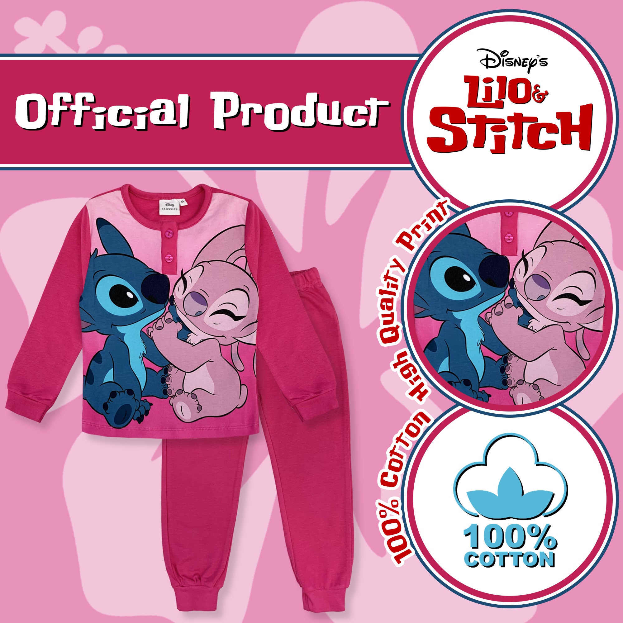 Pigiama Disney Lilo e Stitch lungo per bambina maniche lunghe in cotone 6231