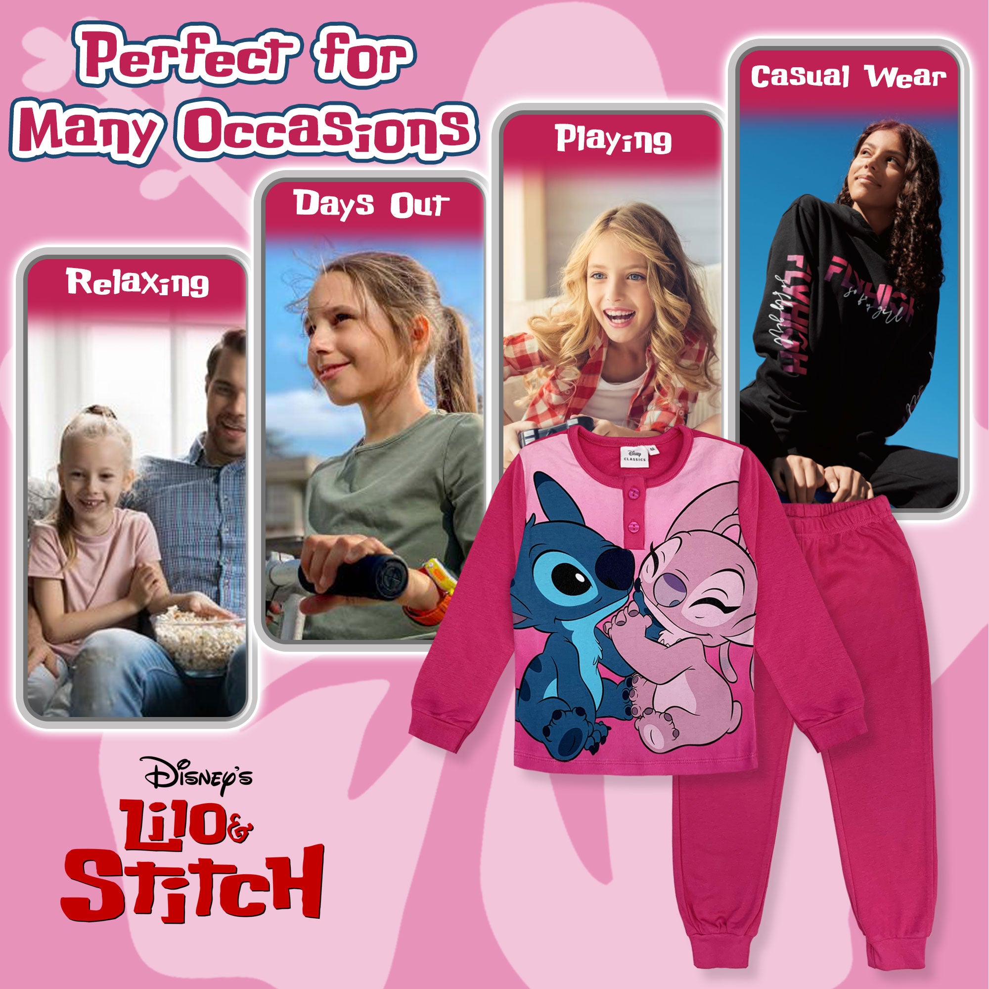 Pigiama Disney Lilo e Stitch lungo per bambina maniche lunghe in cotone 6231