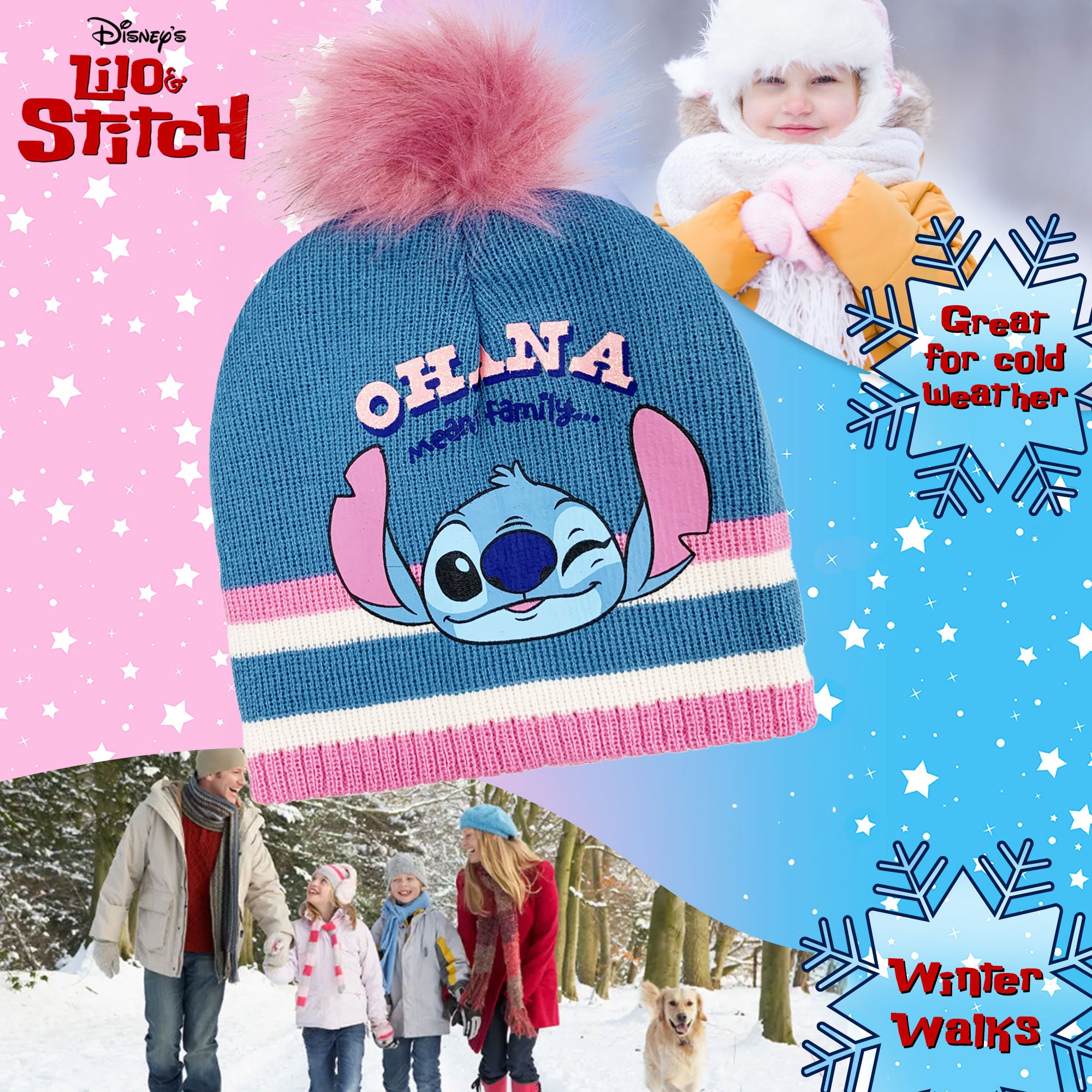 Cappello Disney Lilo e Stitch per bambina con pon pon