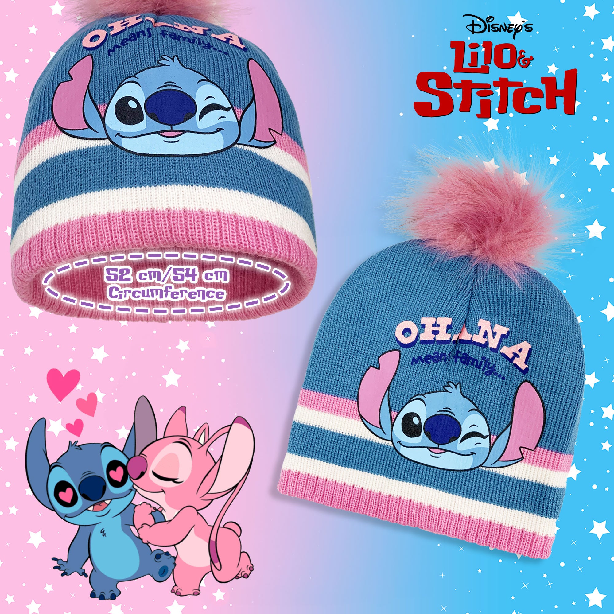 Cappello Disney Lilo e Stitch per bambina invernale cappellino con pon pon 6232