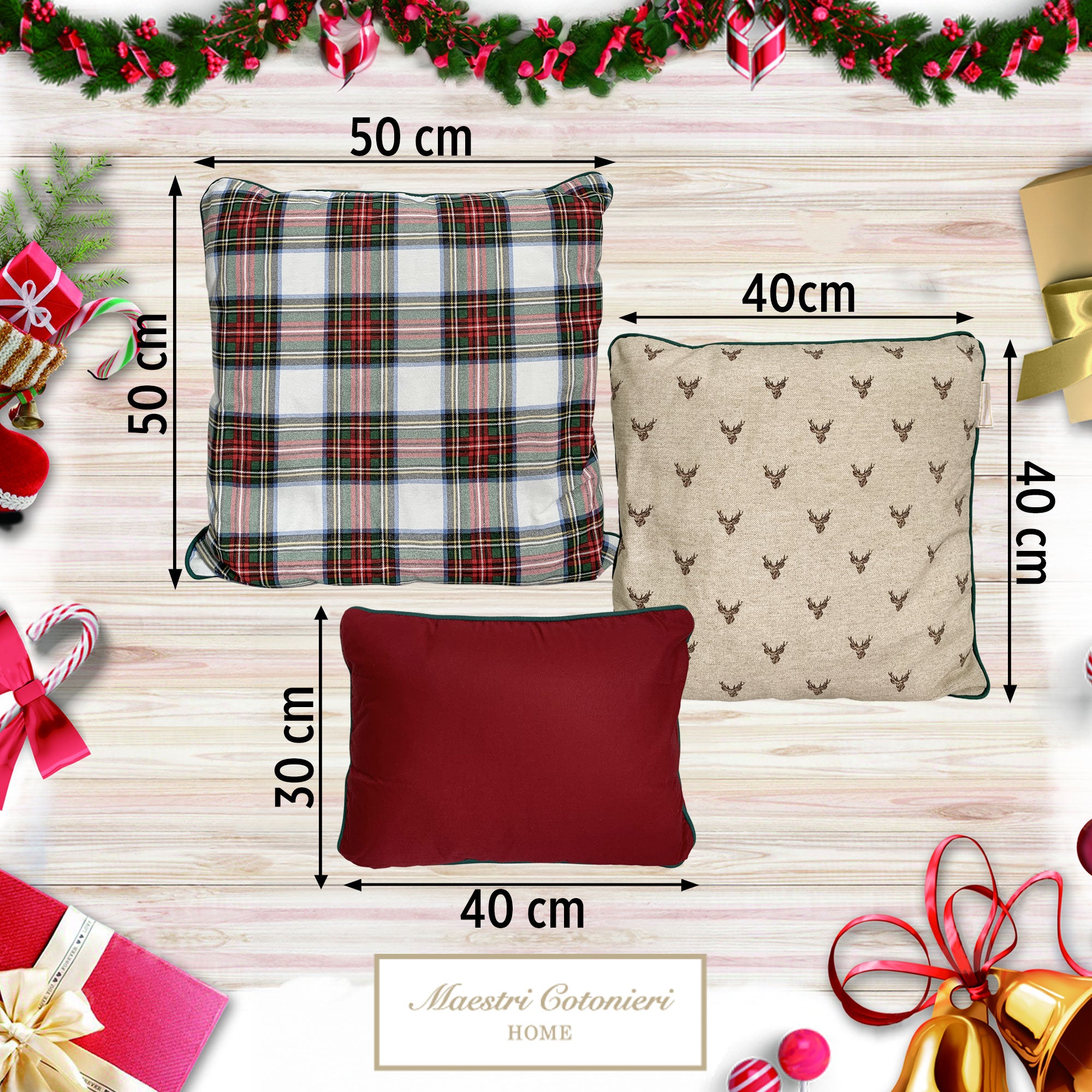 Cuscini natalizi decorativi addobbi decori Natale Maestri Cotonieri Tartan 6239