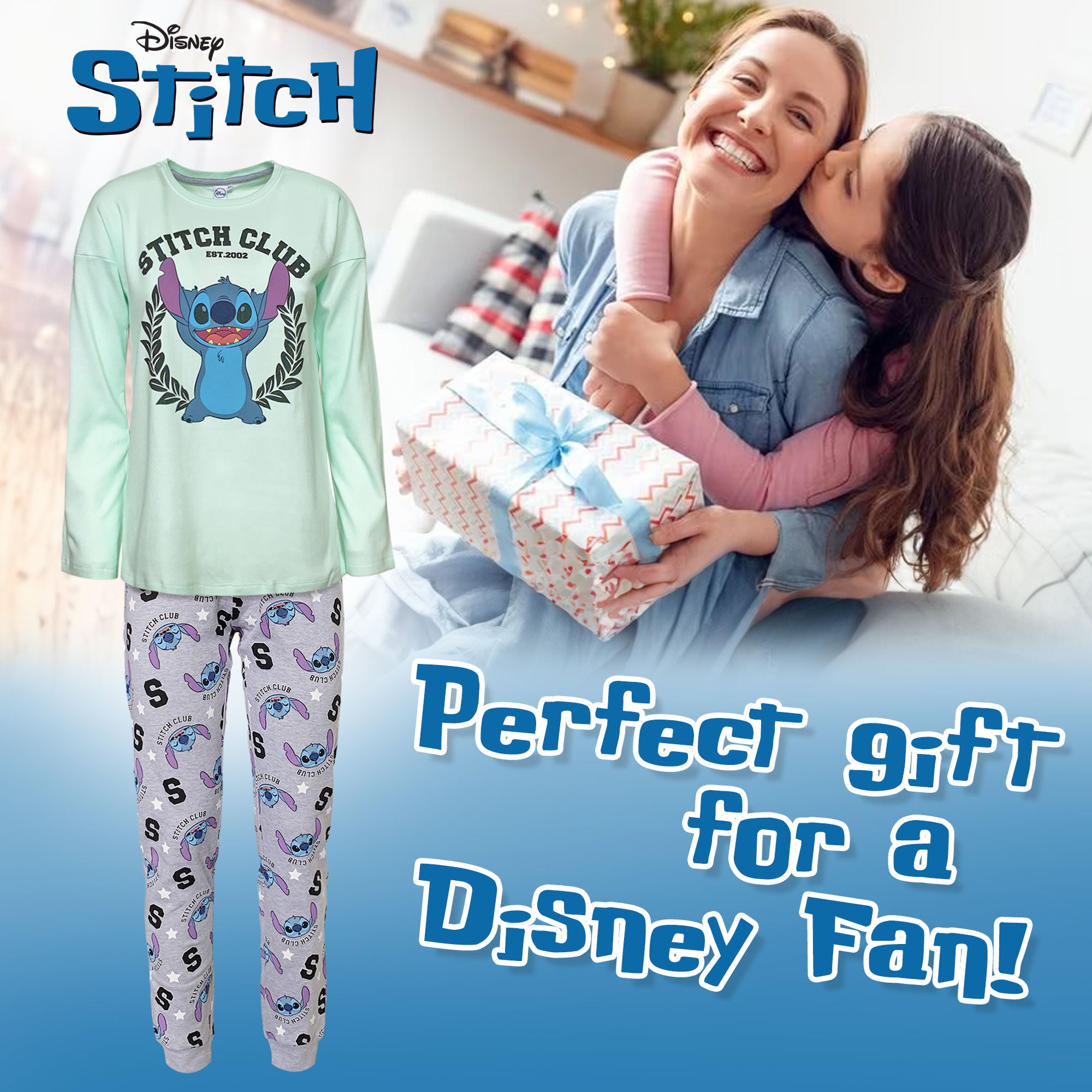 Pigiama lungo donna Disney Lilo e Stitch maglia e pantalone in cotone 6258