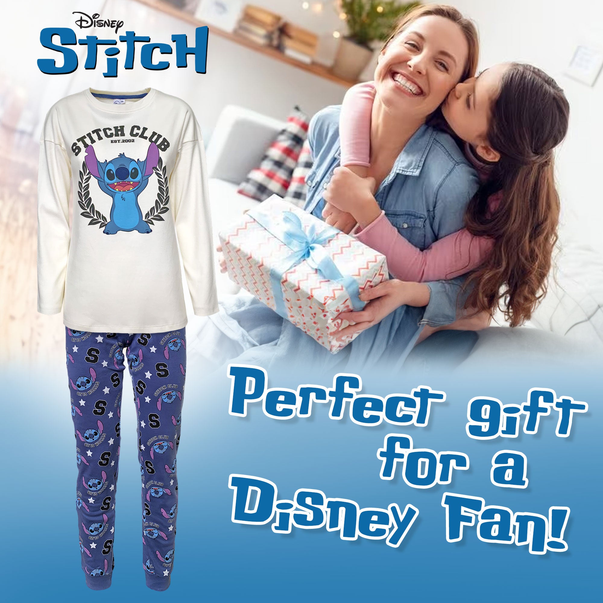 Pigiama lungo donna Disney Lilo e Stitch maglia e pantalone in cotone 6258