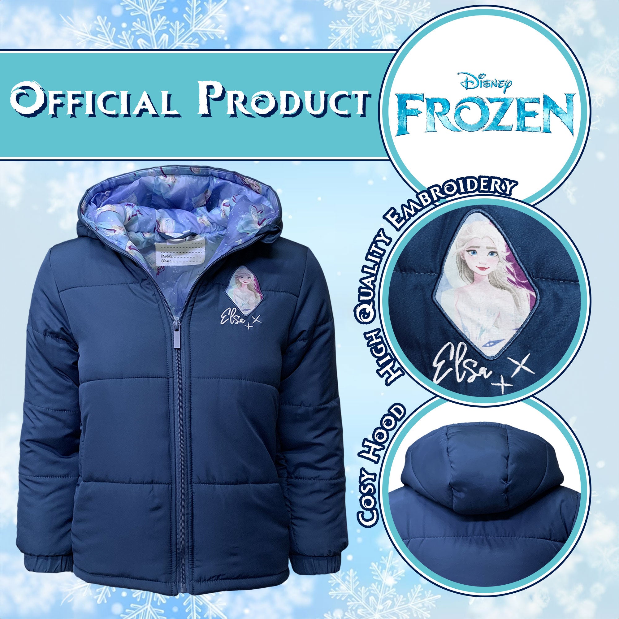 Giubbotto bambina invernale piumino Disney Frozen Impermeabile cappuccio 6260