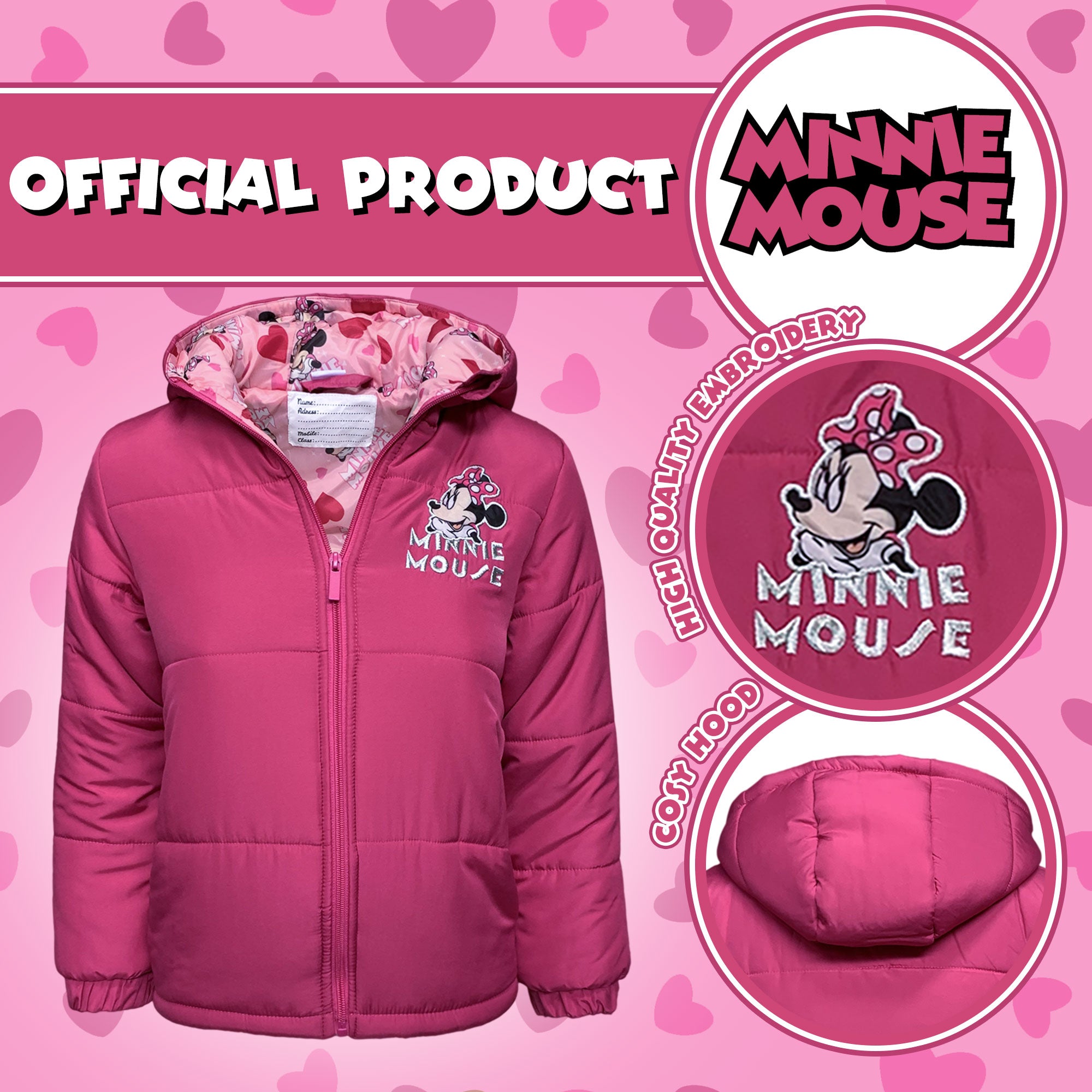 Giubbotto bambina invernale piumino Disney Minnie Mouse Impermeabile 6261