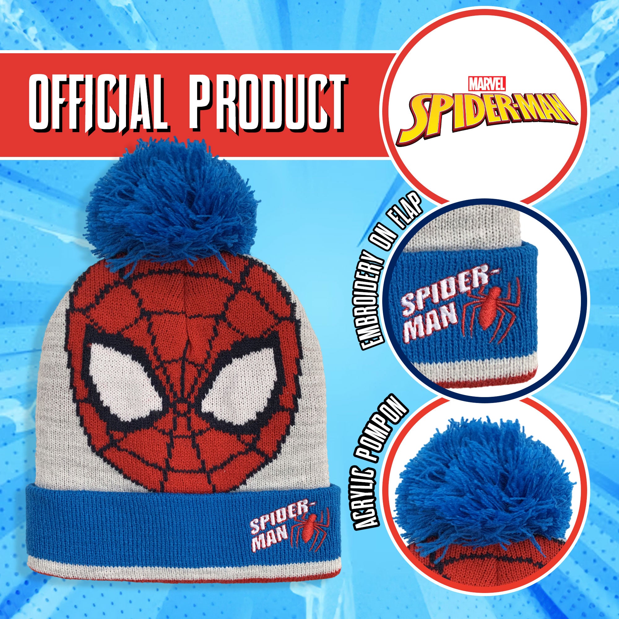 Cappello con pon pon Marvel Spiderman bambino invernale cappellino bimbo 6262