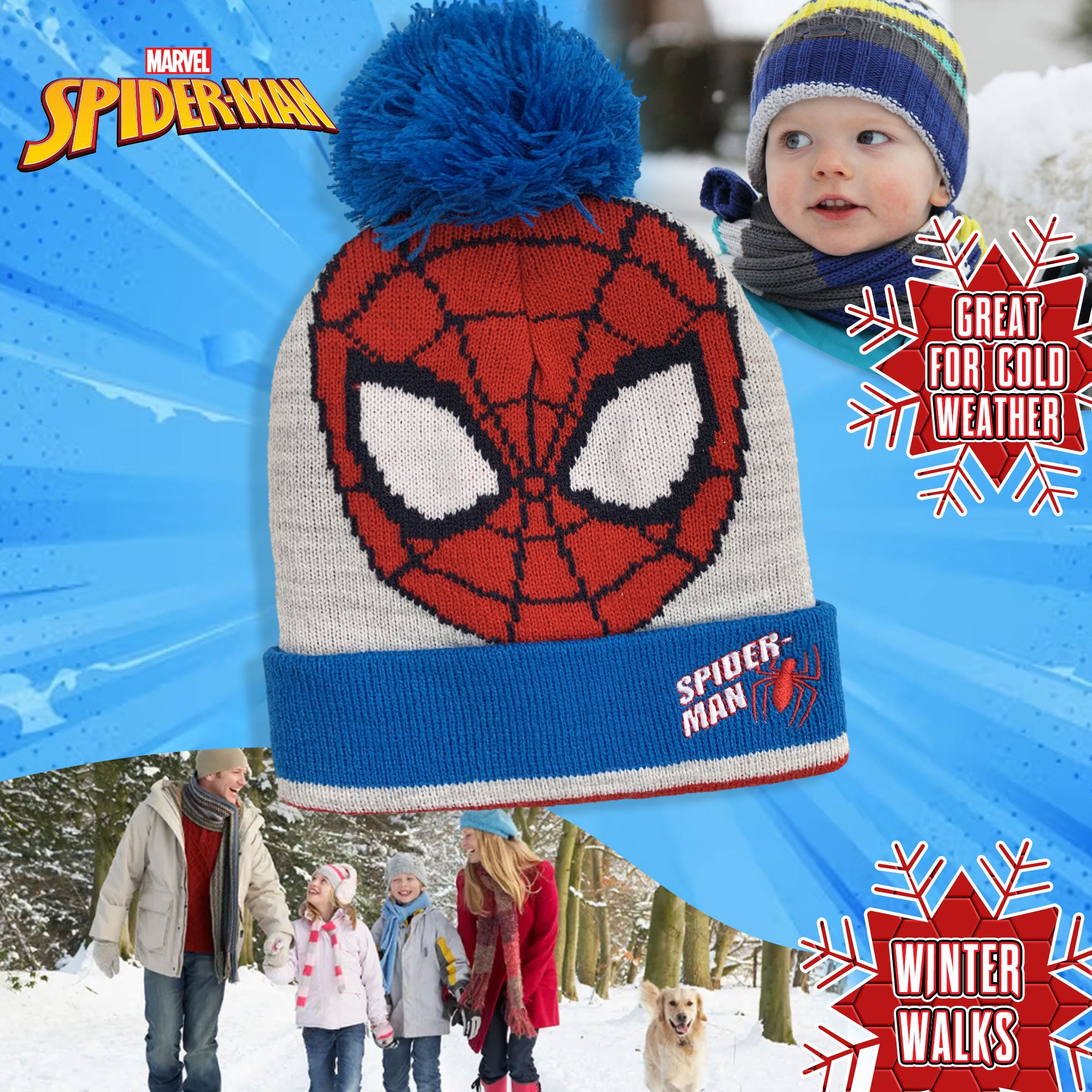 Cappello con pon pon Marvel Spiderman bambino invernale cappellino bimbo 6262