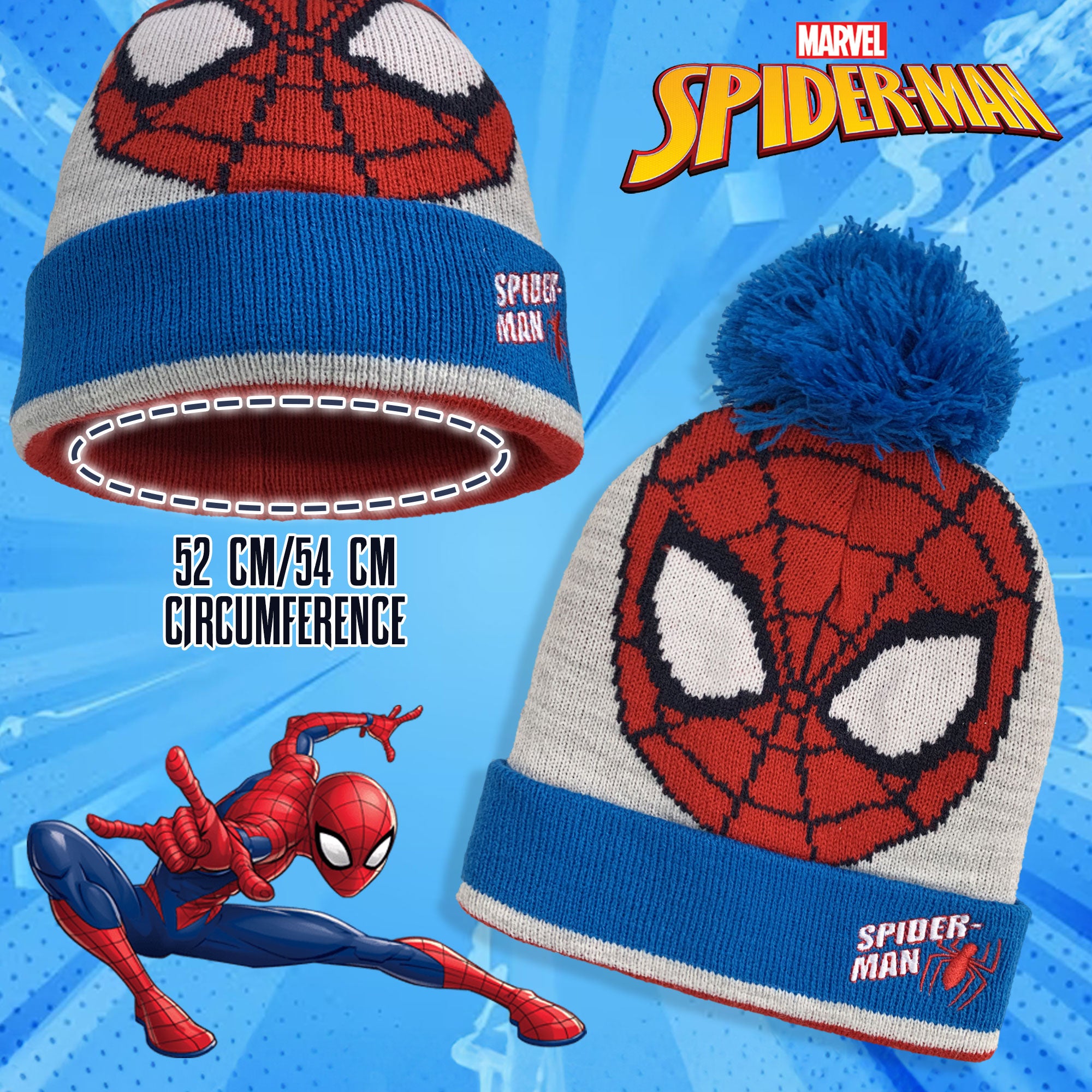 Cappello con pon pon Marvel Spiderman bambino invernale cappellino bimbo 6262